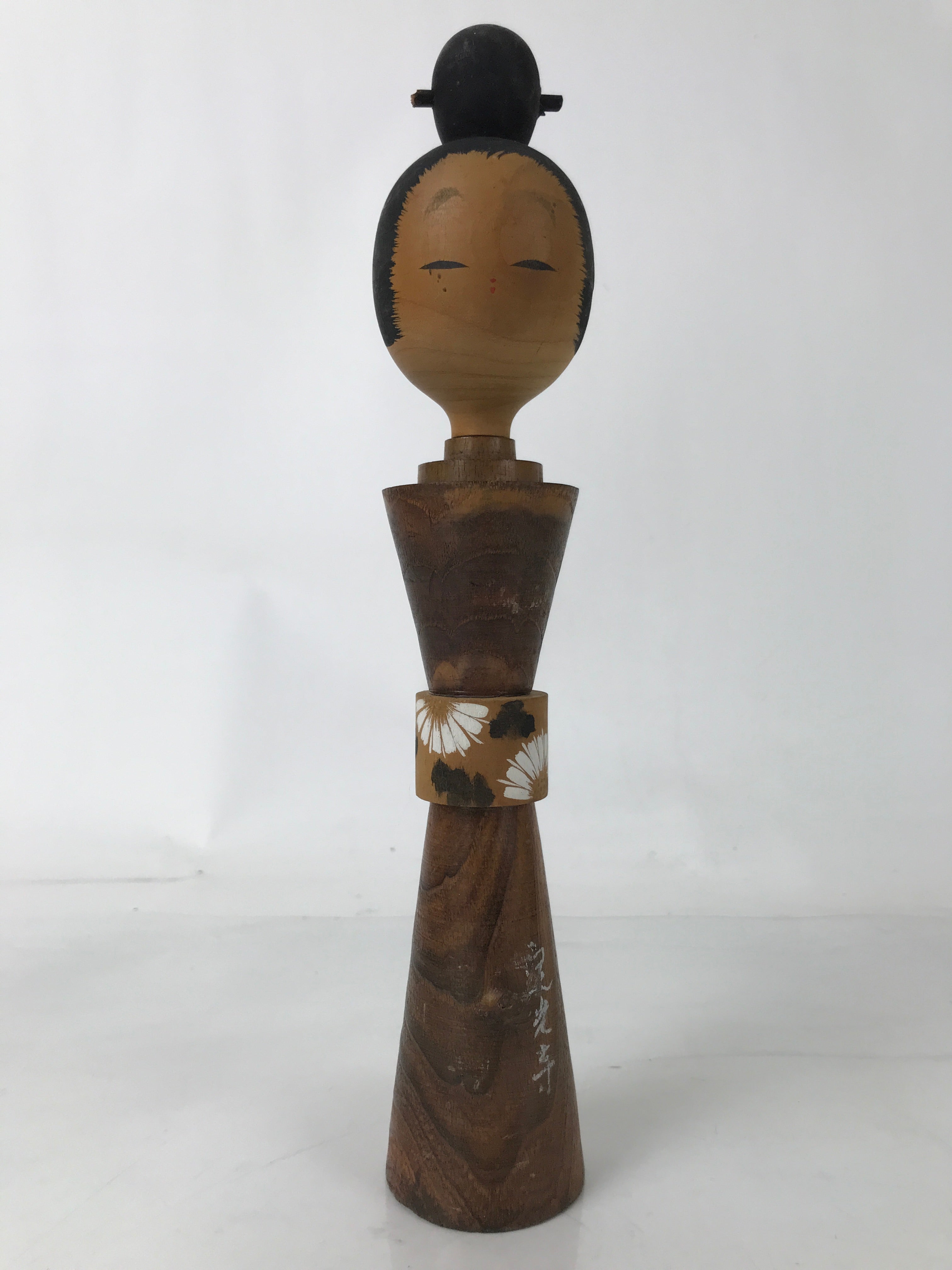 Japanese Wooden Kokeshi Doll Vtg Simple Hair Bun Hokoji Temple Brown KF729