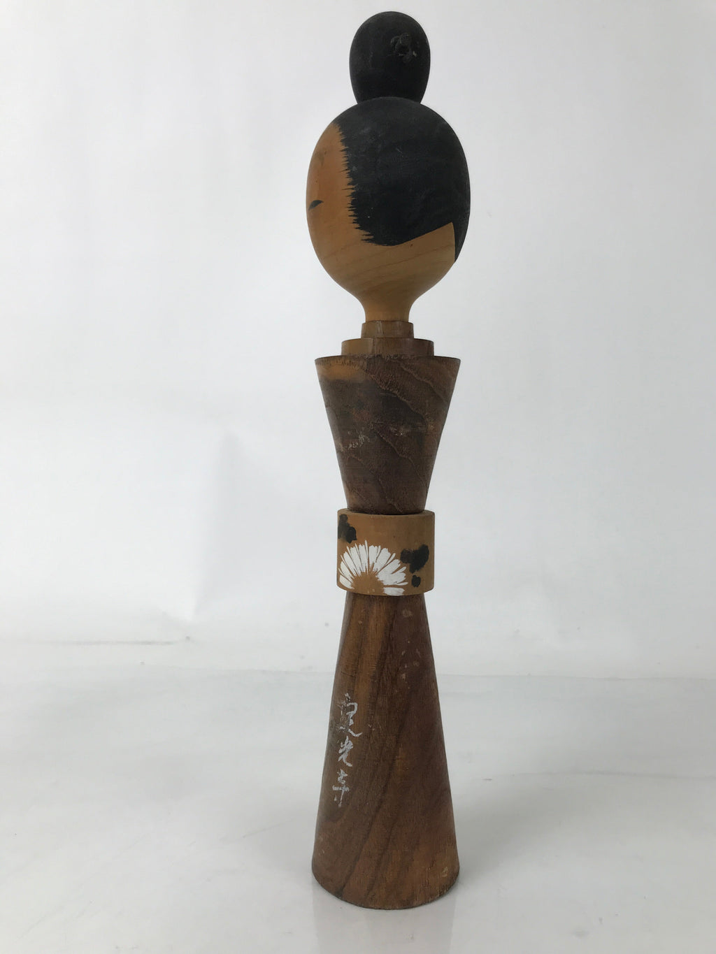 Japanese Wooden Kokeshi Doll Vtg Simple Hair Bun Hokoji Temple Brown KF729