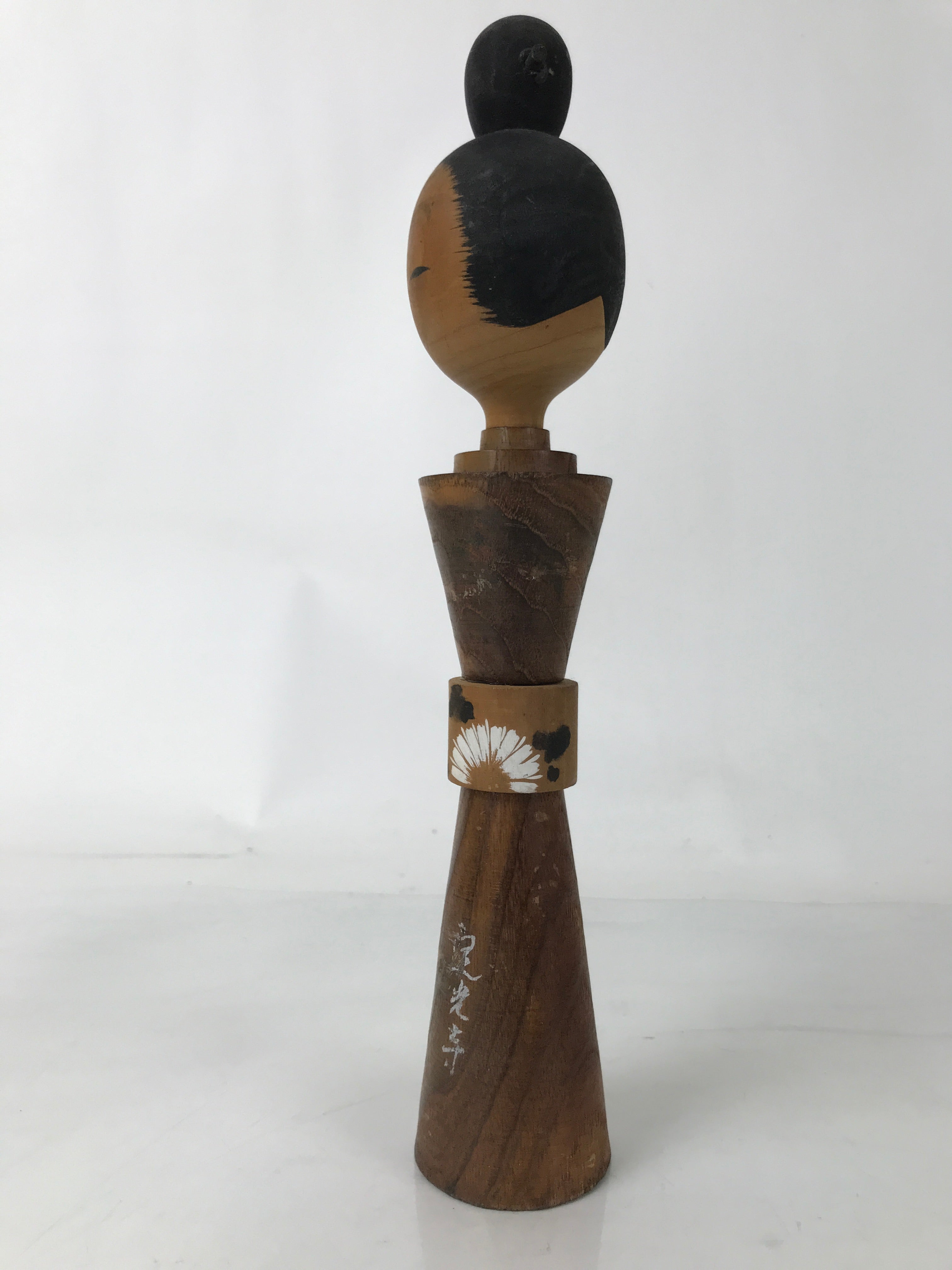 Japanese Wooden Kokeshi Doll Vtg Simple Hair Bun Hokoji Temple Brown KF729