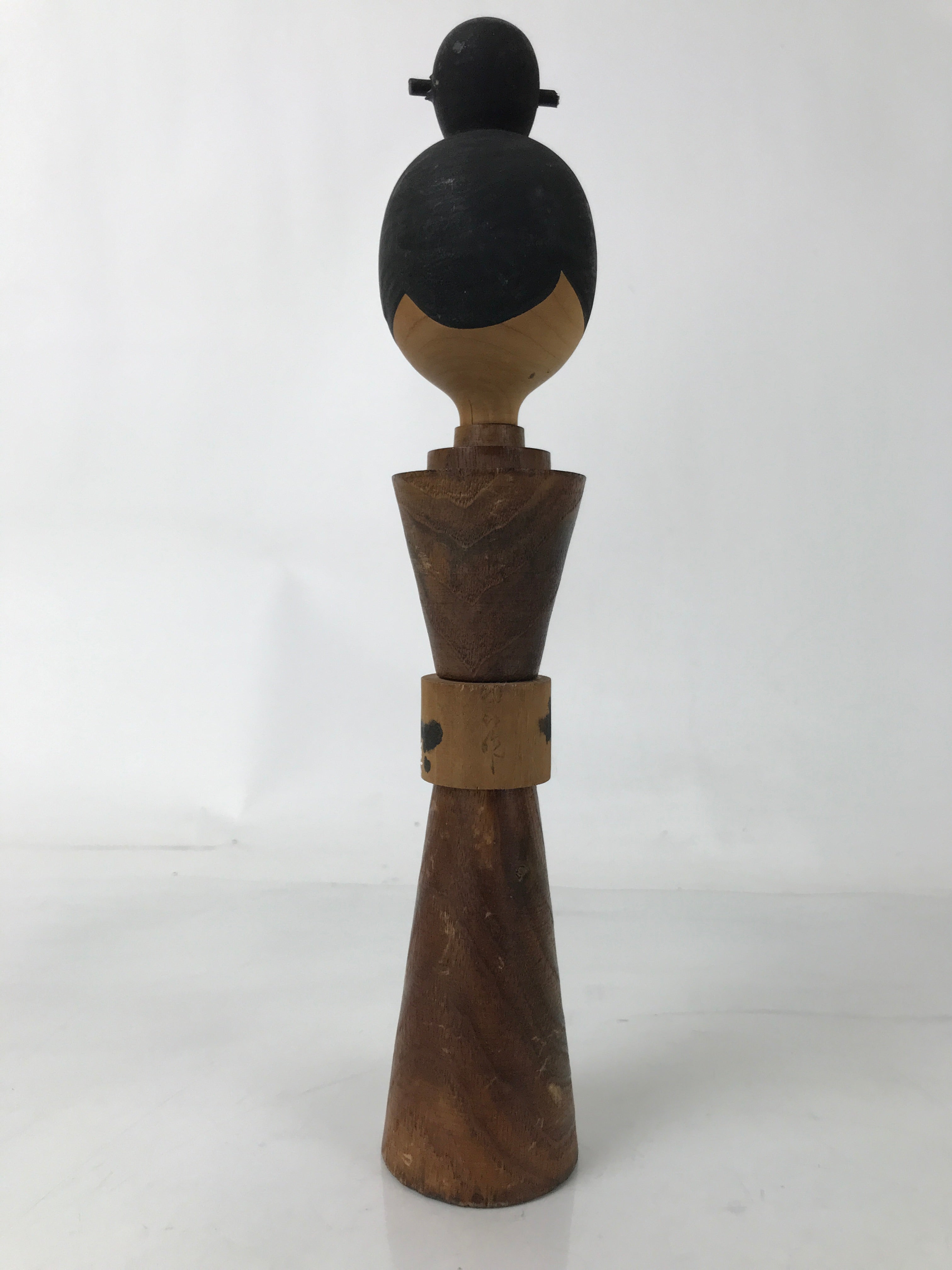 Japanese Wooden Kokeshi Doll Vtg Simple Hair Bun Hokoji Temple Brown KF729