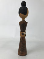 Japanese Wooden Kokeshi Doll Vtg Simple Hair Bun Hokoji Temple Brown KF729