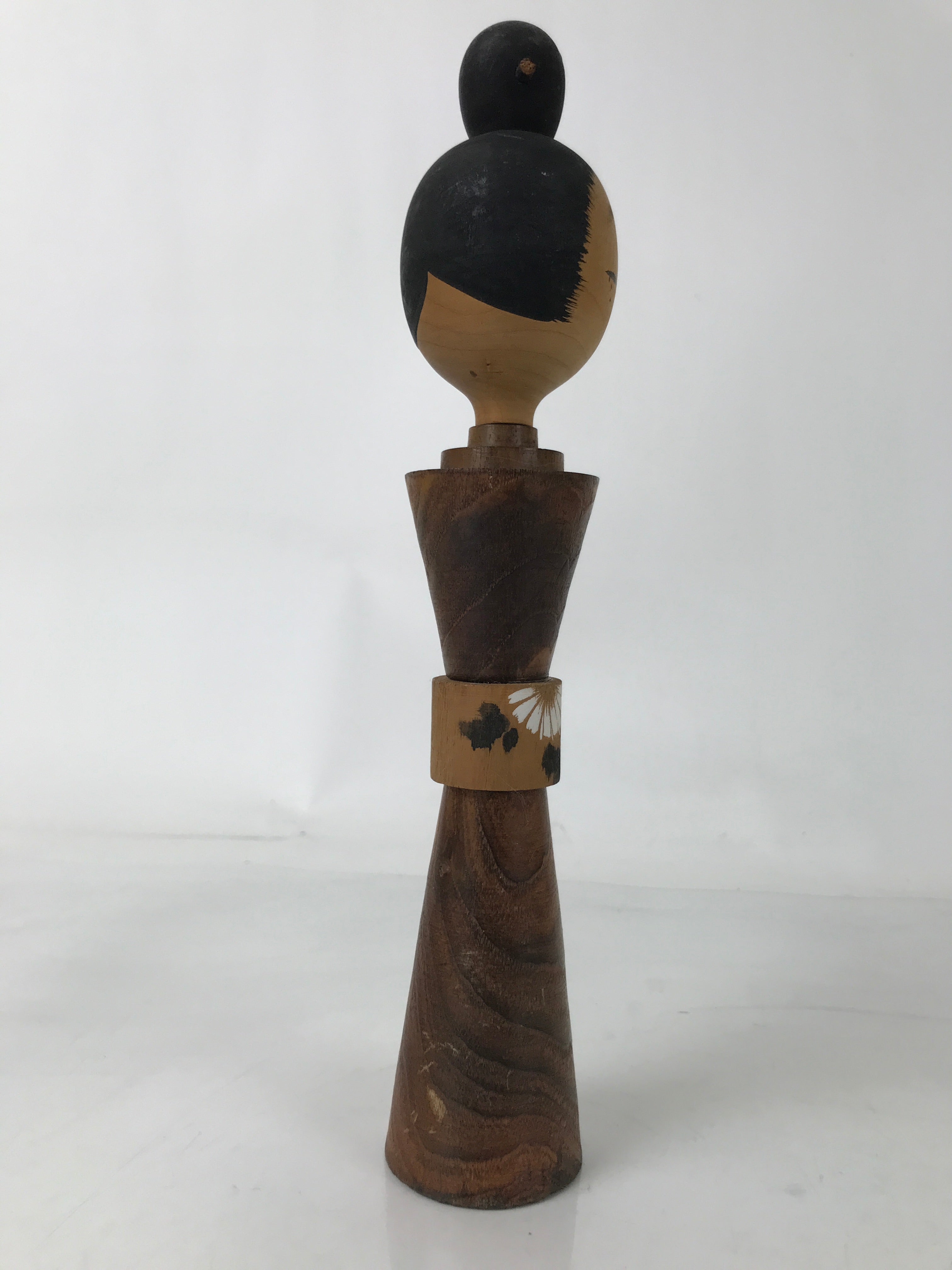 Japanese Wooden Kokeshi Doll Vtg Simple Hair Bun Hokoji Temple Brown KF729