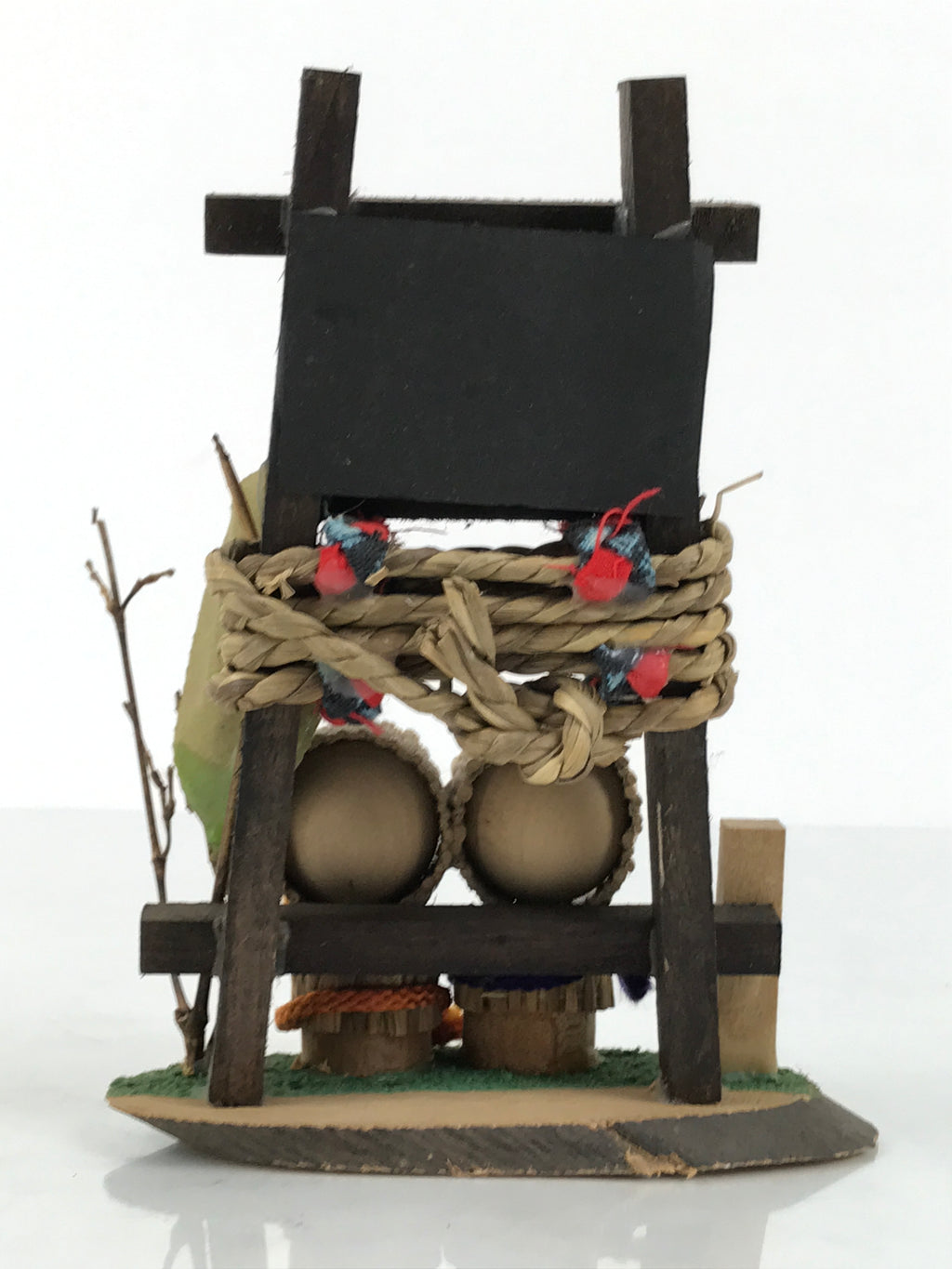 Japanese Wooden Kokeshi Doll Vtg Straw Hat Child Figurine Tsuruga Brown KF821
