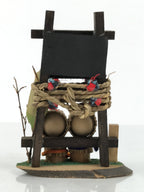 Japanese Wooden Kokeshi Doll Vtg Straw Hat Child Figurine Tsuruga Brown KF821