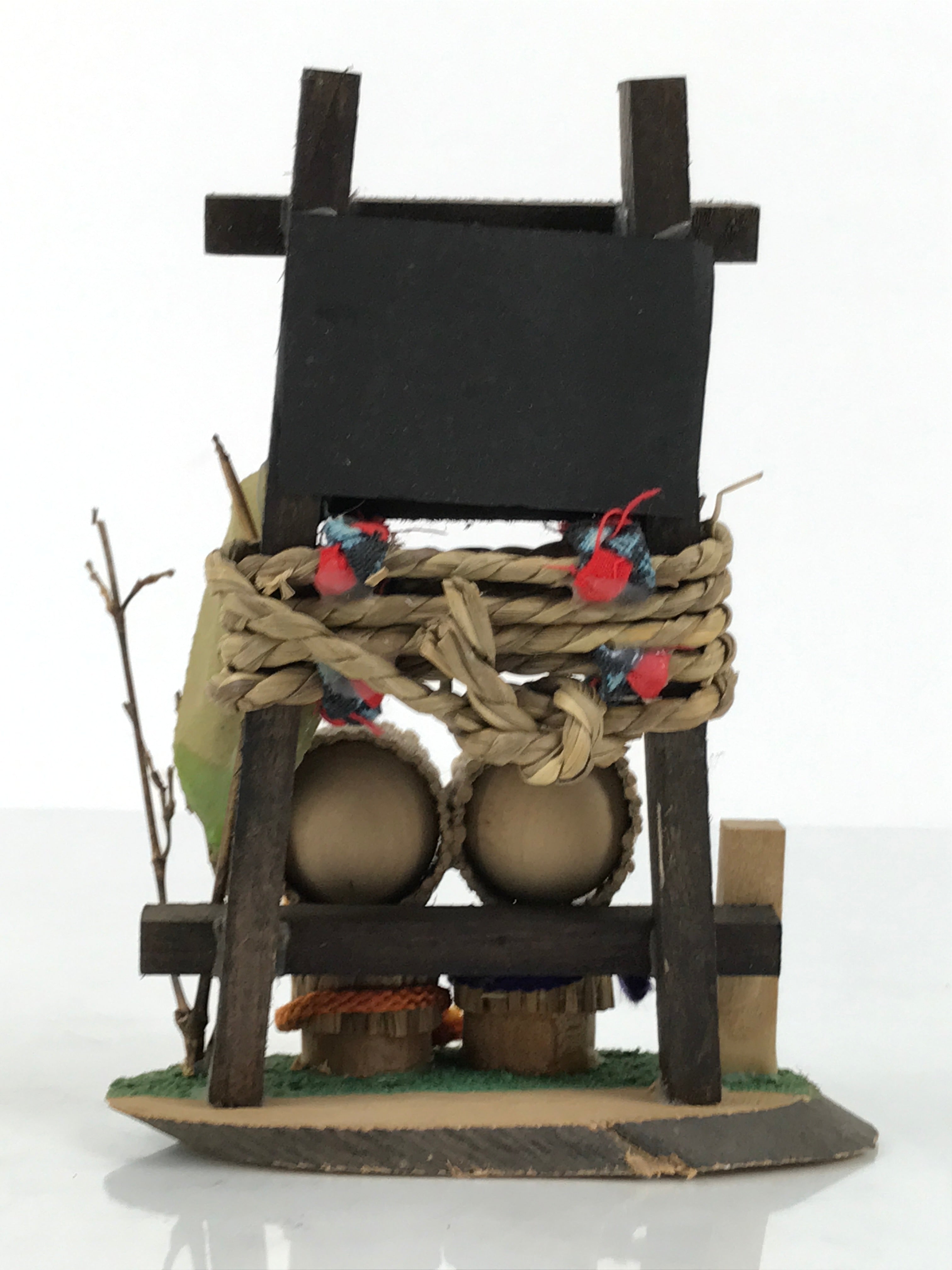 Japanese Wooden Kokeshi Doll Vtg Straw Hat Child Figurine Tsuruga Brown KF821