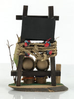 Japanese Wooden Kokeshi Doll Vtg Straw Hat Child Figurine Tsuruga Brown KF821