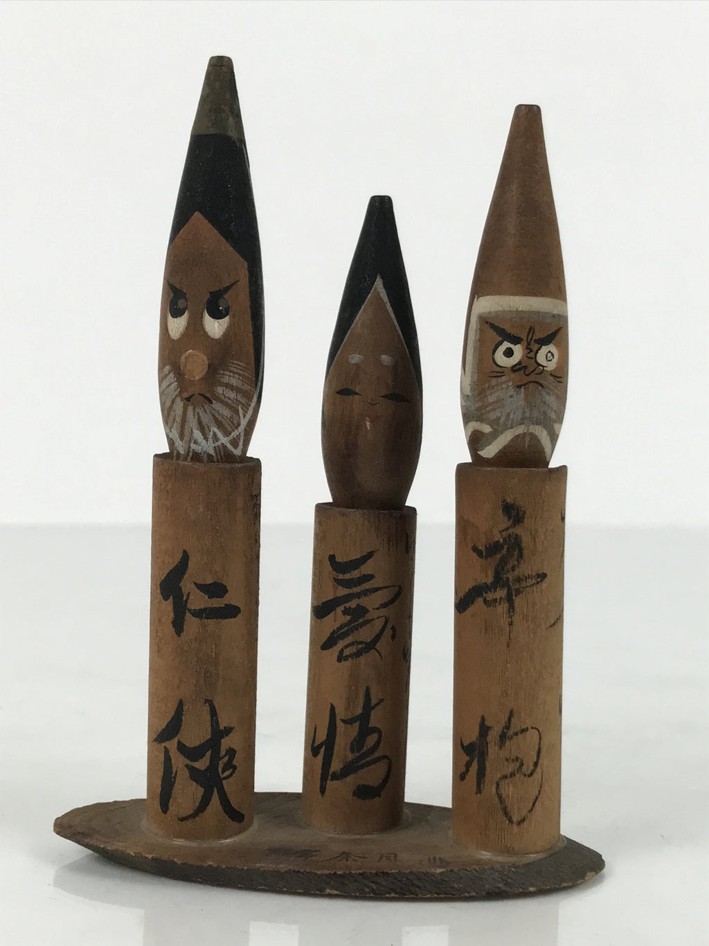 Japanese Wooden Kokeshi Doll Vtg Wobbly Head Figurine Three Brush Fude KF808