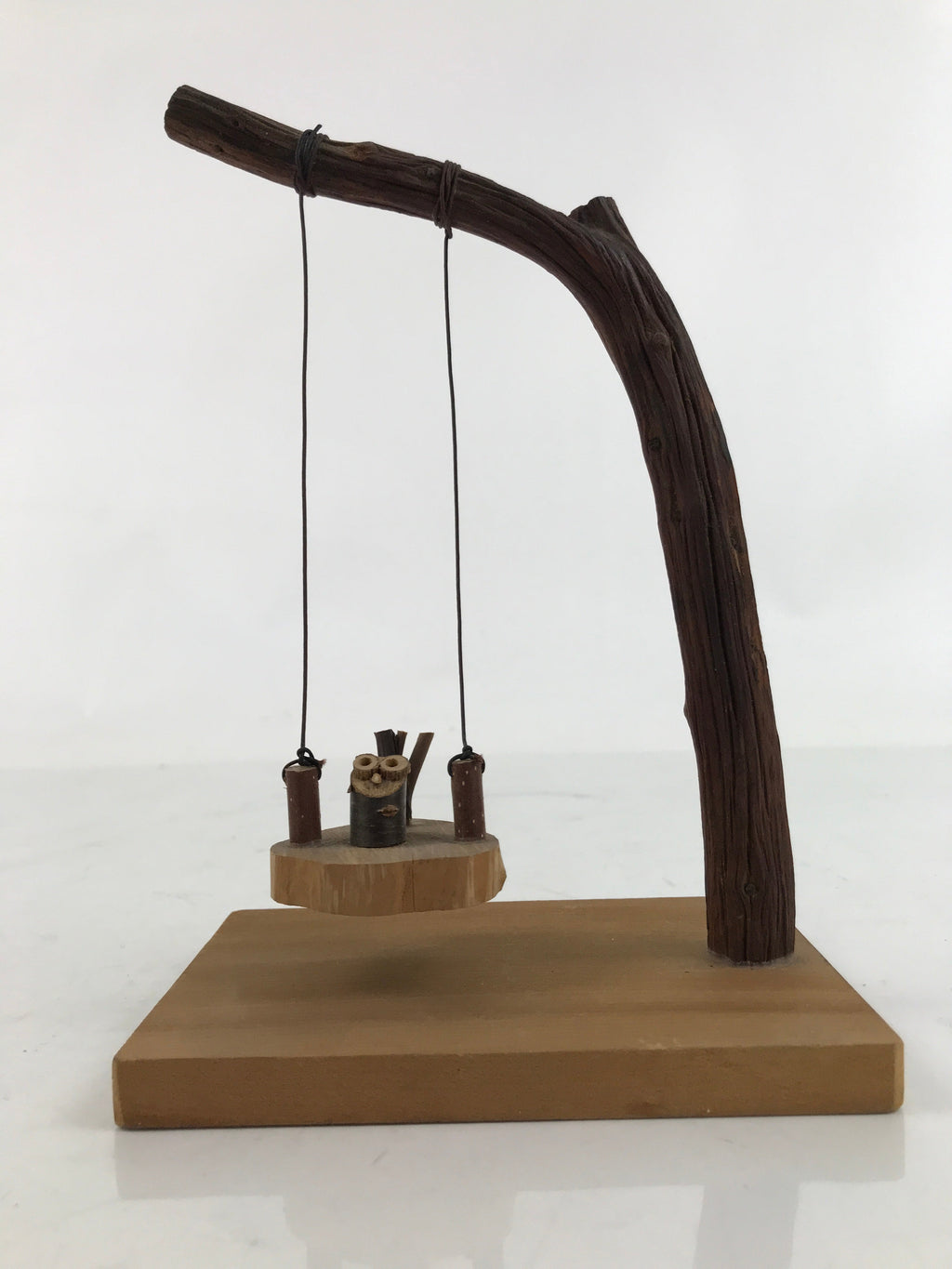Japanese Wooden Kokeshi Owl Tree Swing Figurine Vtg Cute Decoration Okimono ST13