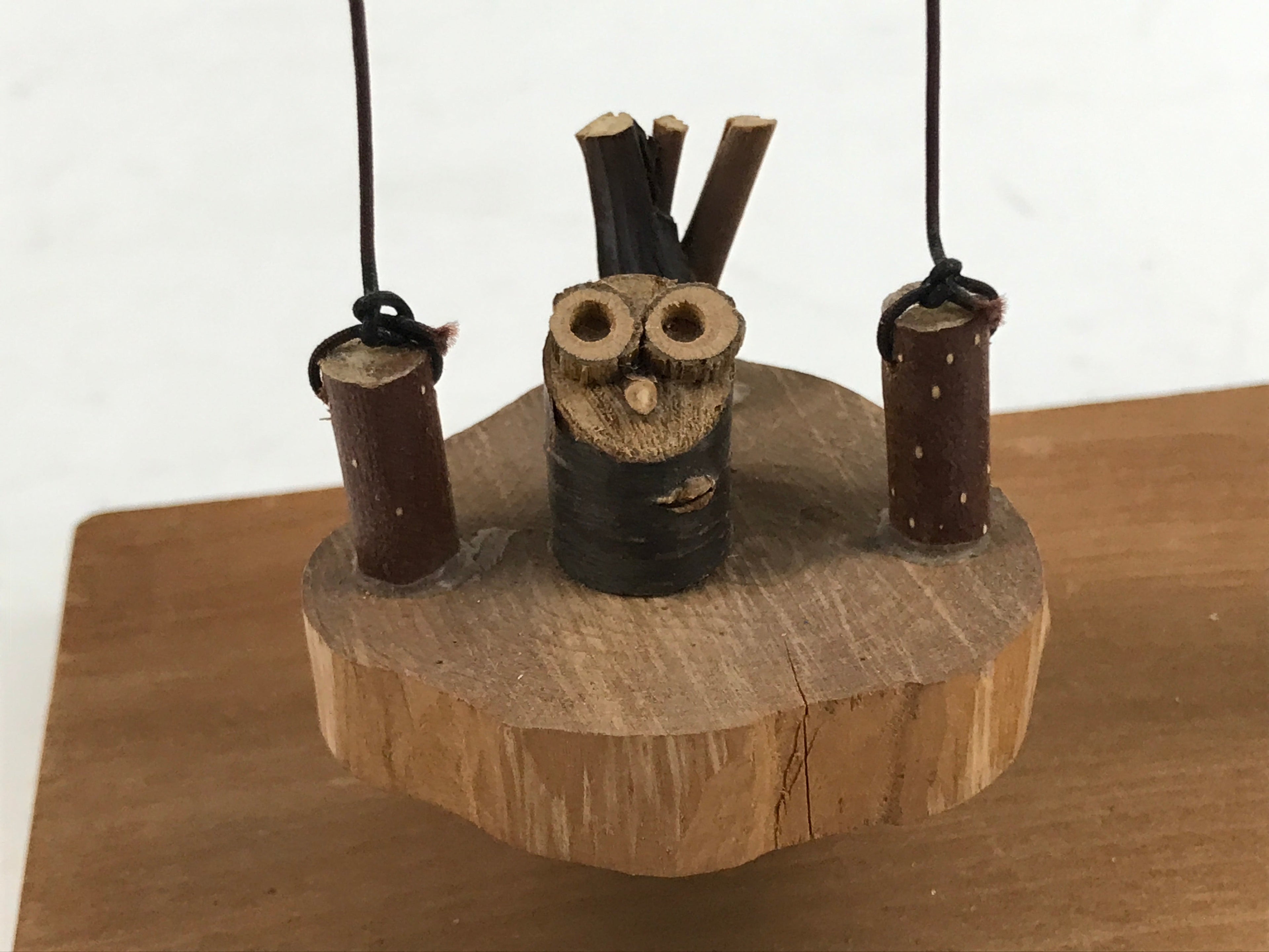 Japanese Wooden Kokeshi Owl Tree Swing Figurine Vtg Cute Decoration Okimono ST13