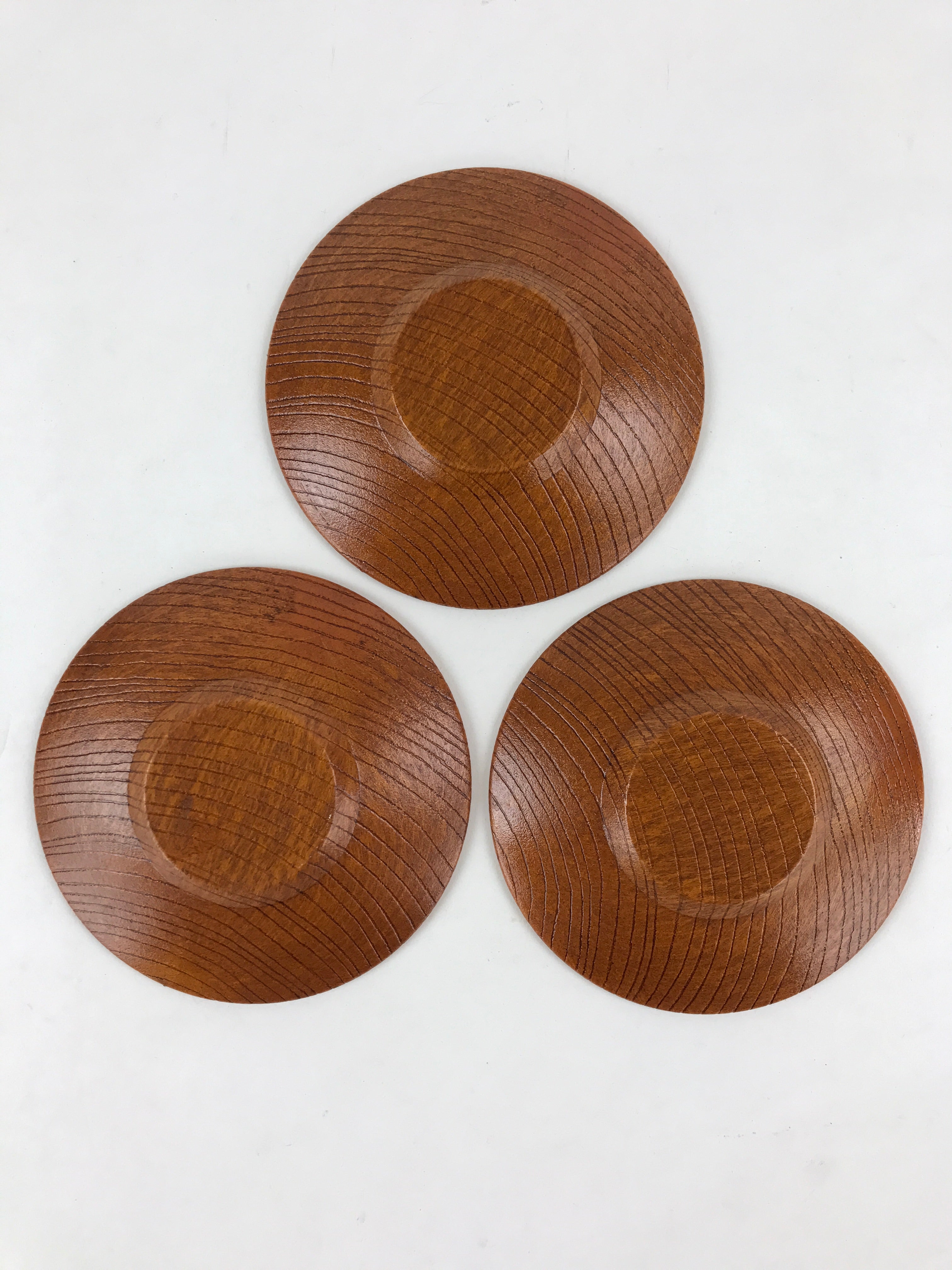 Japanese Wooden Lacquer Drink Saucer 3pc Set Vtg Chataku Coaster Round UR931