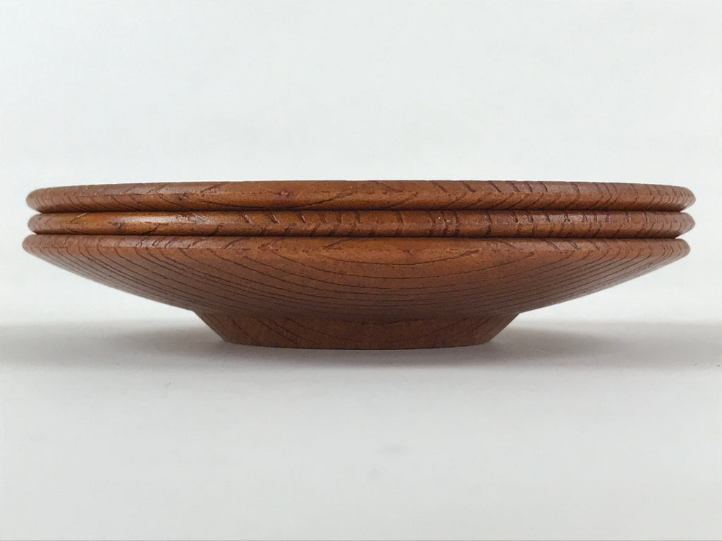 Japanese Wooden Lacquer Drink Saucer 3pc Set Vtg Chataku Coaster Round UR931