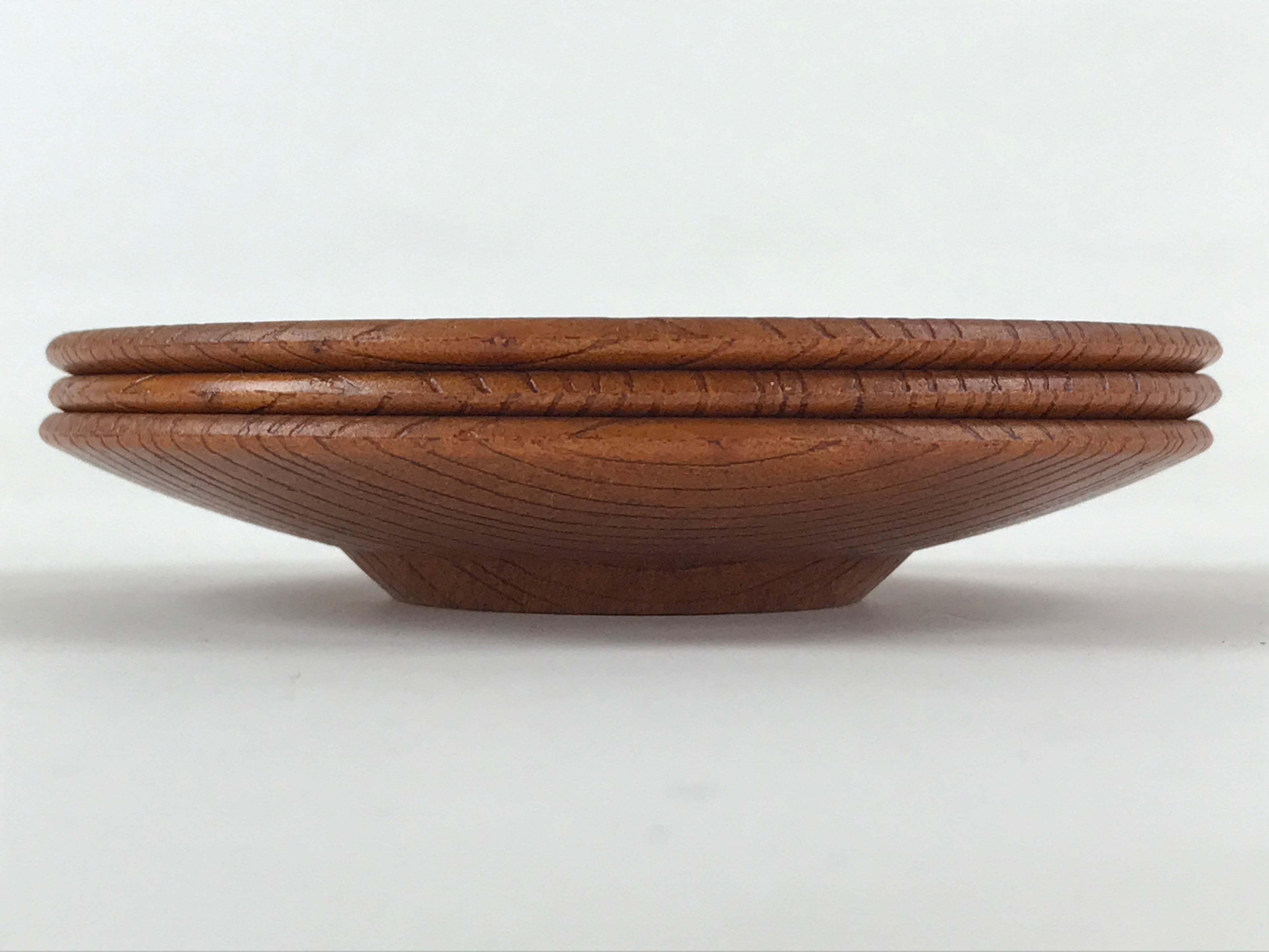 Japanese Wooden Lacquer Drink Saucer 3pc Set Vtg Chataku Coaster Round UR931