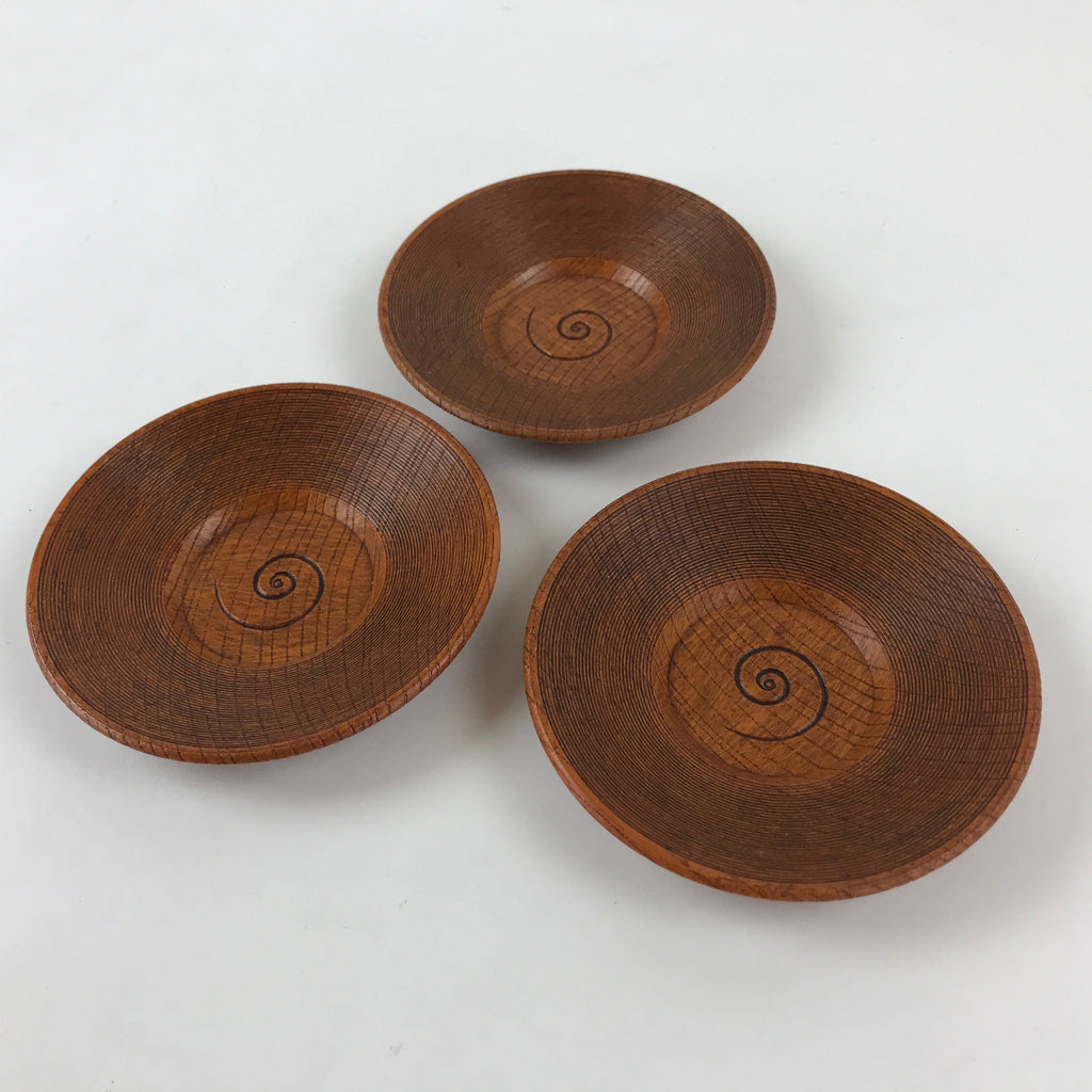 Japanese Wooden Lacquer Drink Saucer 3pc Set Vtg Chataku Coaster