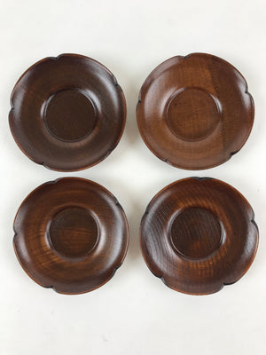 Japanese Wooden Lacquer Drink Saucer 5pc Set Vtg Chataku Coaster Flower UR940