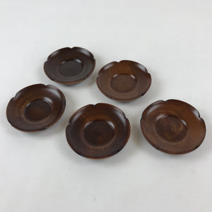 Japanese Wooden Lacquer Drink Saucer 5pc Set Vtg Chataku Coaster Flower UR940