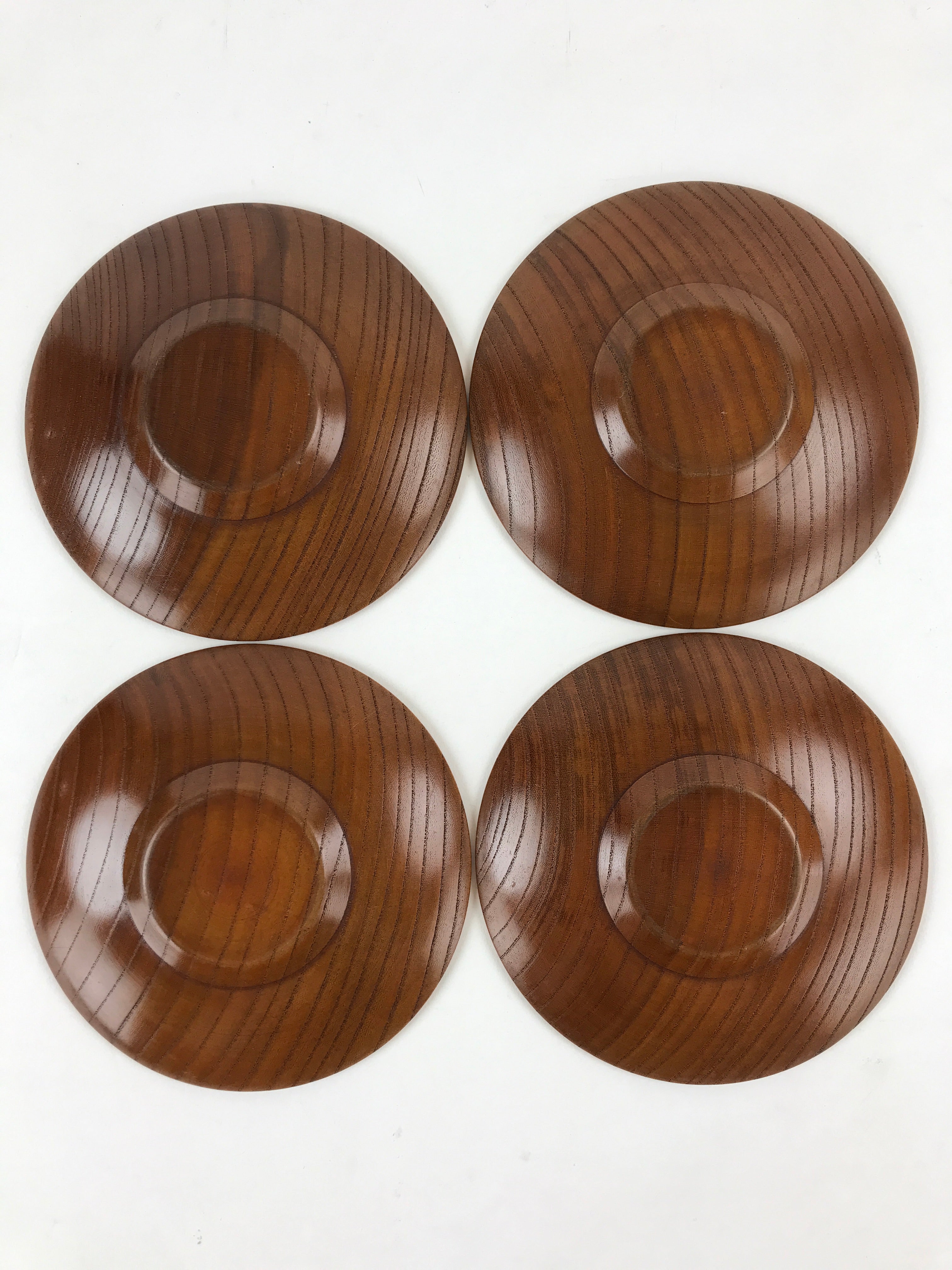 Japanese Wooden Lacquer Drink Saucer 5pc Set Vtg Chataku Coaster Round UR936