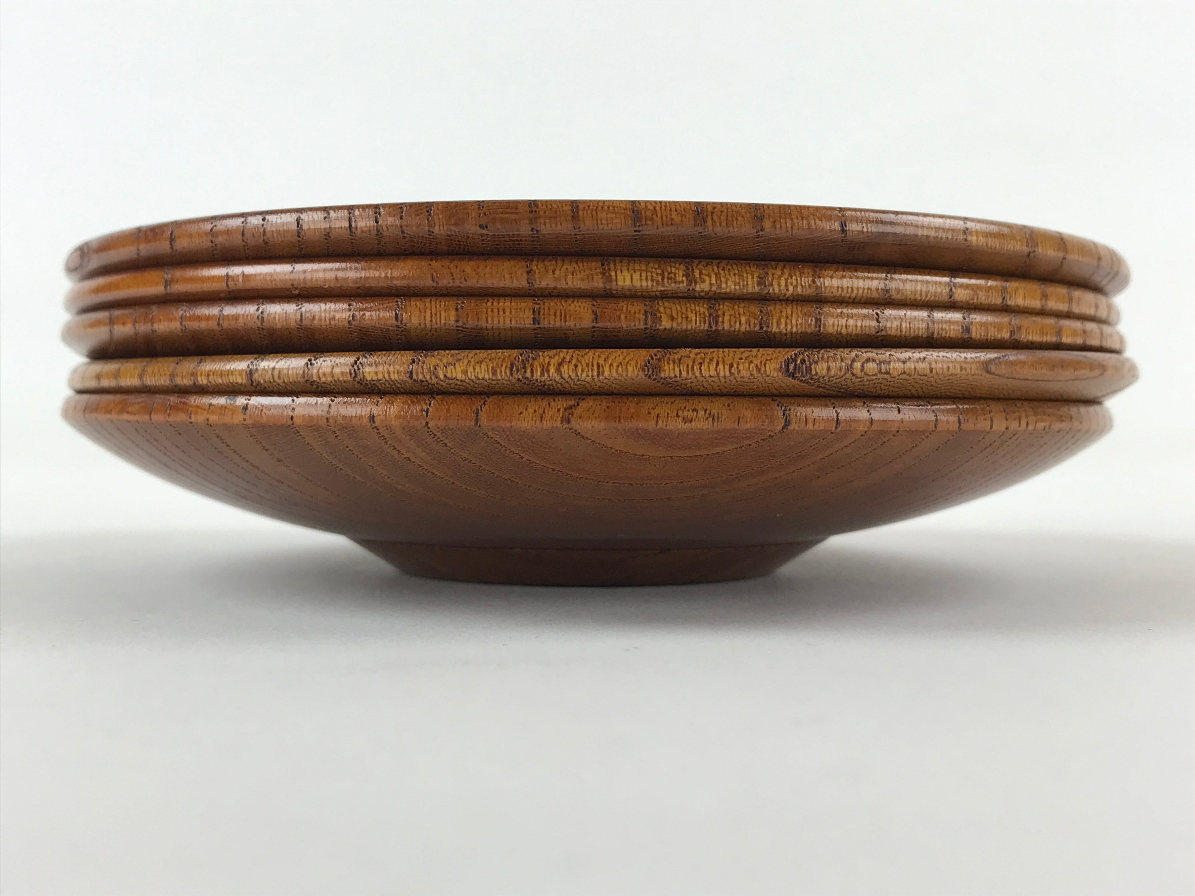 Japanese Wooden Lacquer Drink Saucer 5pc Set Vtg Chataku Coaster Round UR936