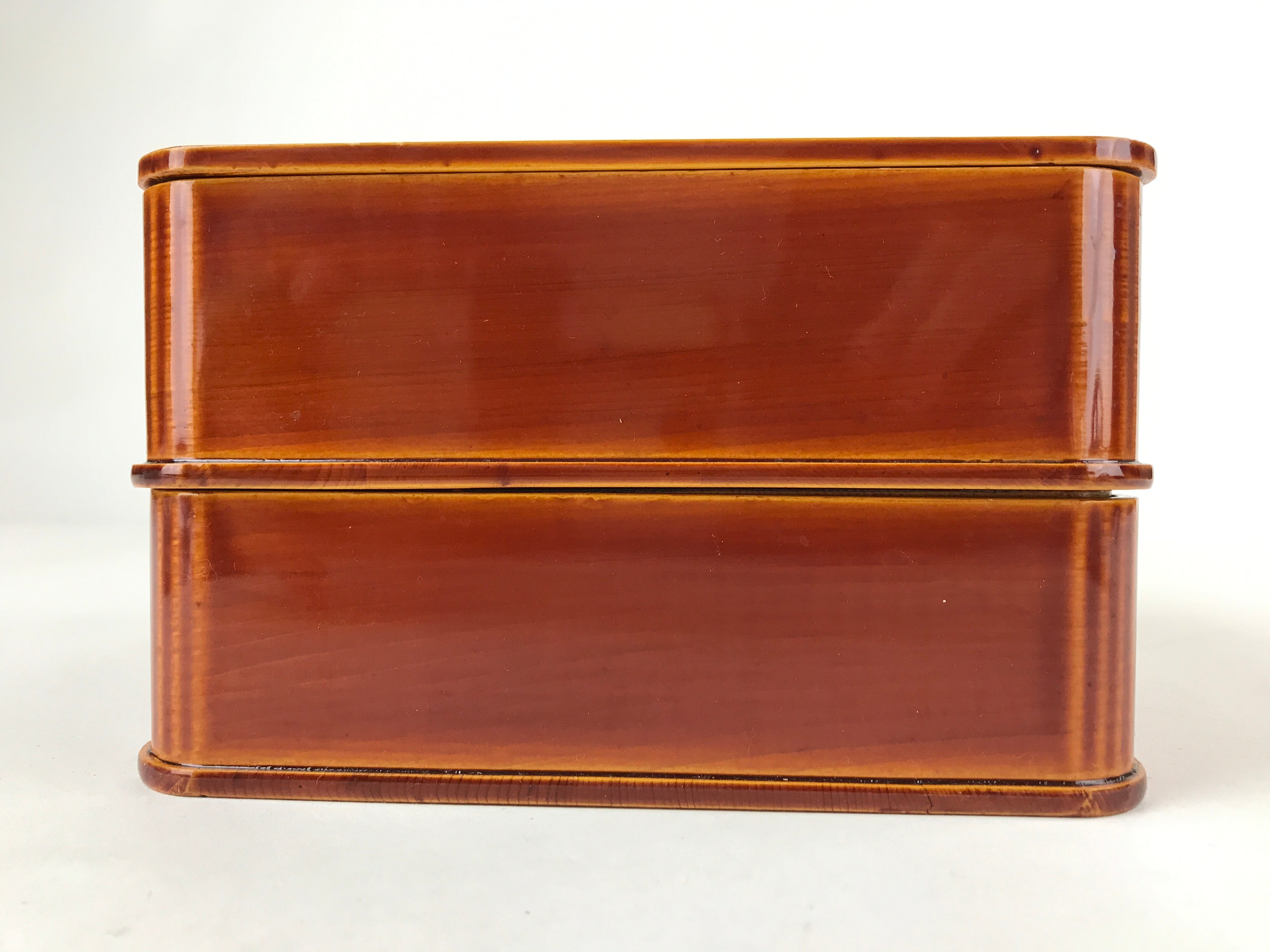Japanese Wooden Lacquered Bento Box 2 Tier Vtg Hida Shunkei-Nuri Brown LWB81