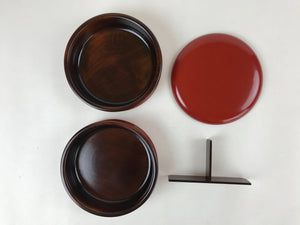 Japanese Wooden Lacquered Bento Box 2 Tier Vtg Kagawa Urushi Round Red LWB82