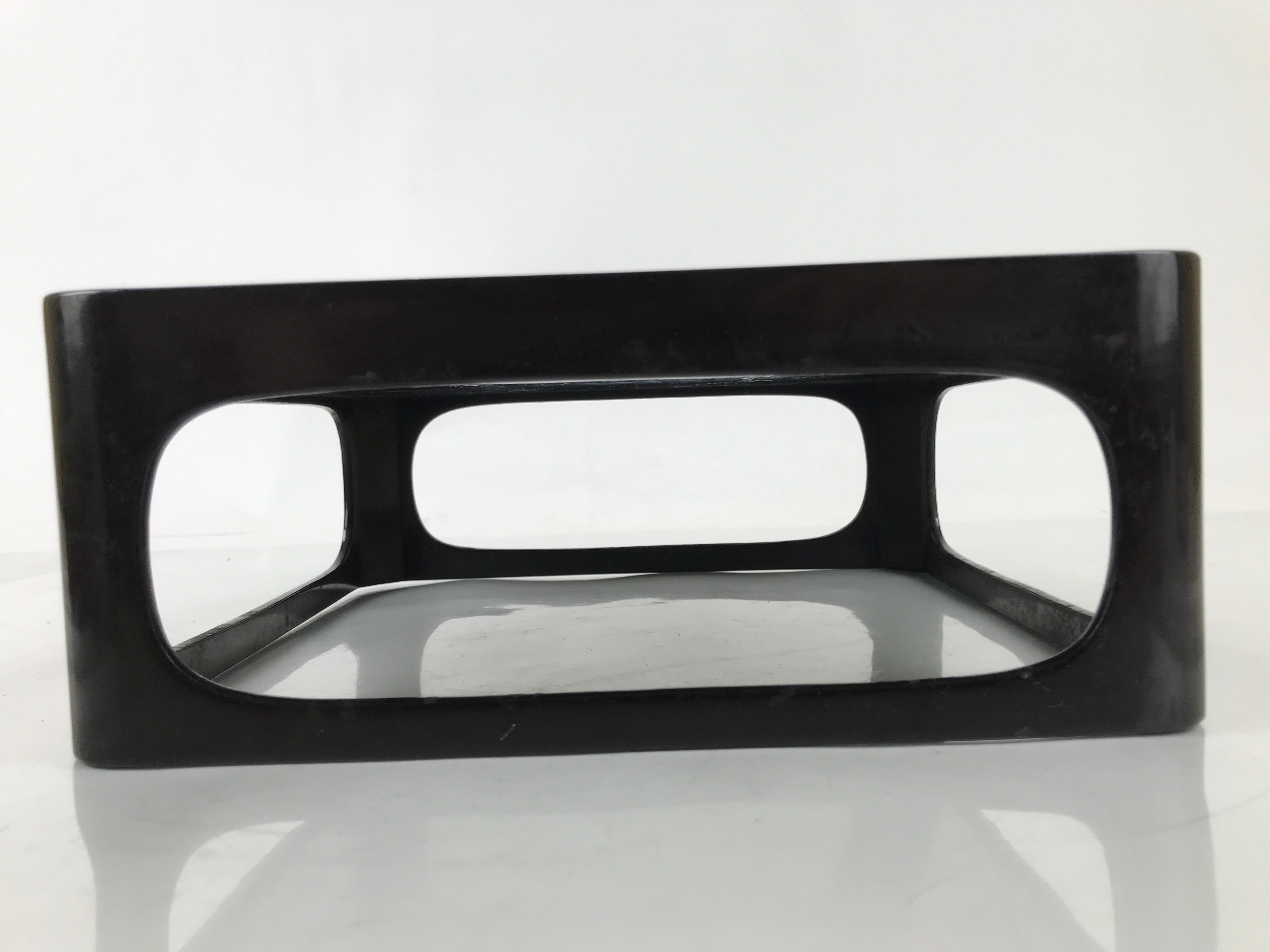 Japanese Wooden Lacquered Cut-Out Low Table Vtg Black Serving Tray Ozen L381