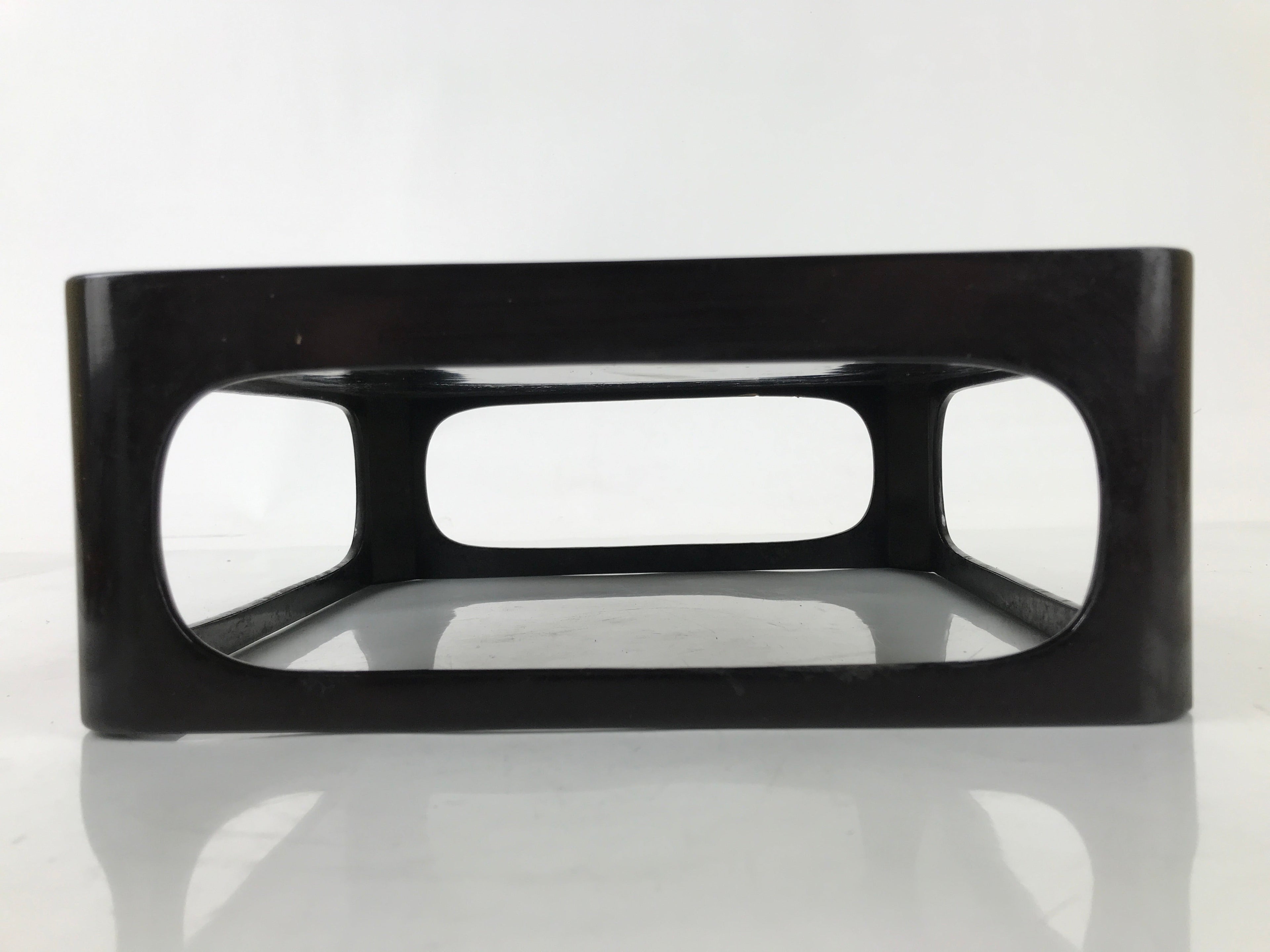 Japanese Wooden Lacquered Cut-Out Low Table Vtg Black Serving Tray Ozen L381