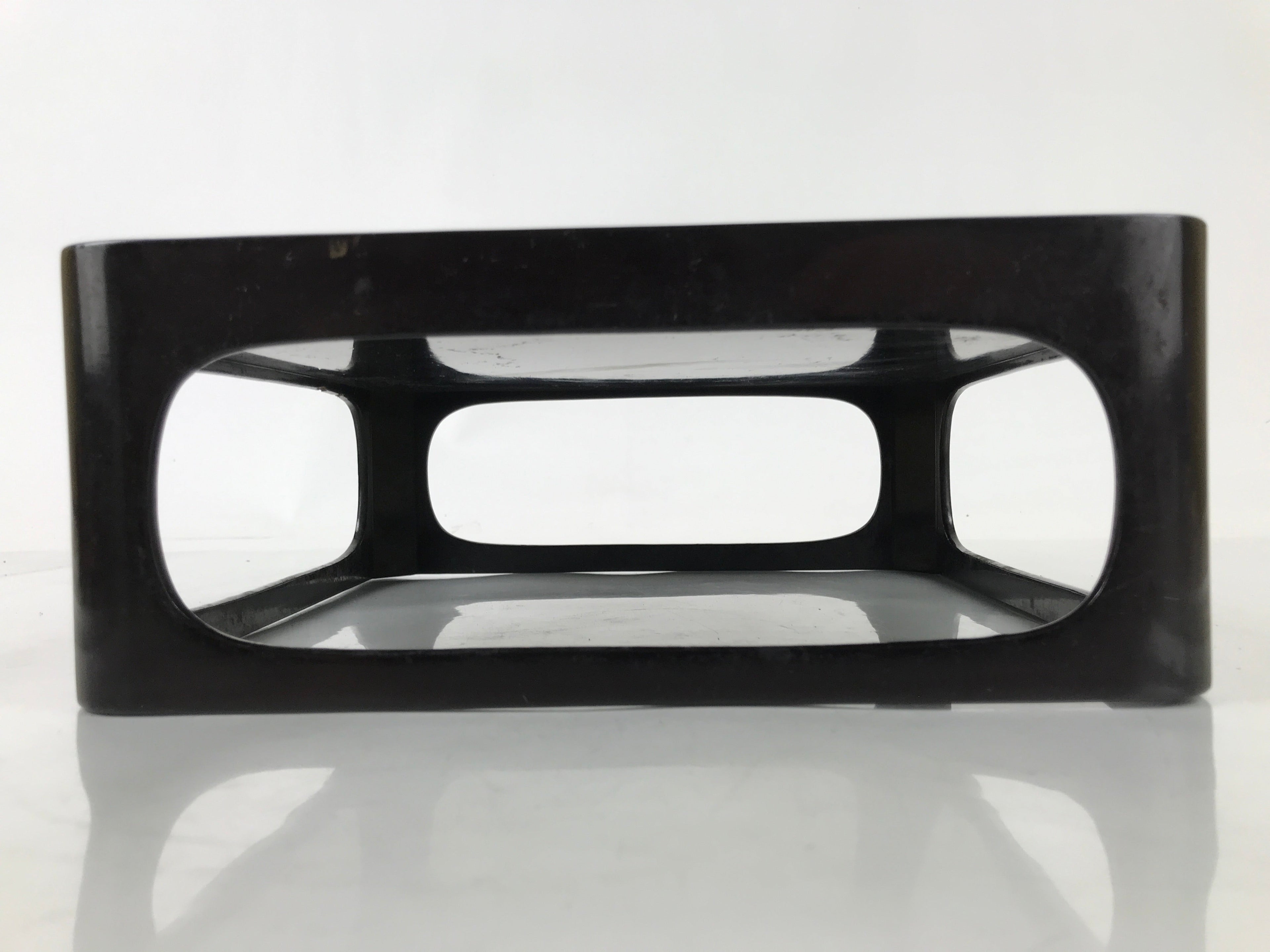 Japanese Wooden Lacquered Cut-Out Low Table Vtg Black Serving Tray Ozen L381