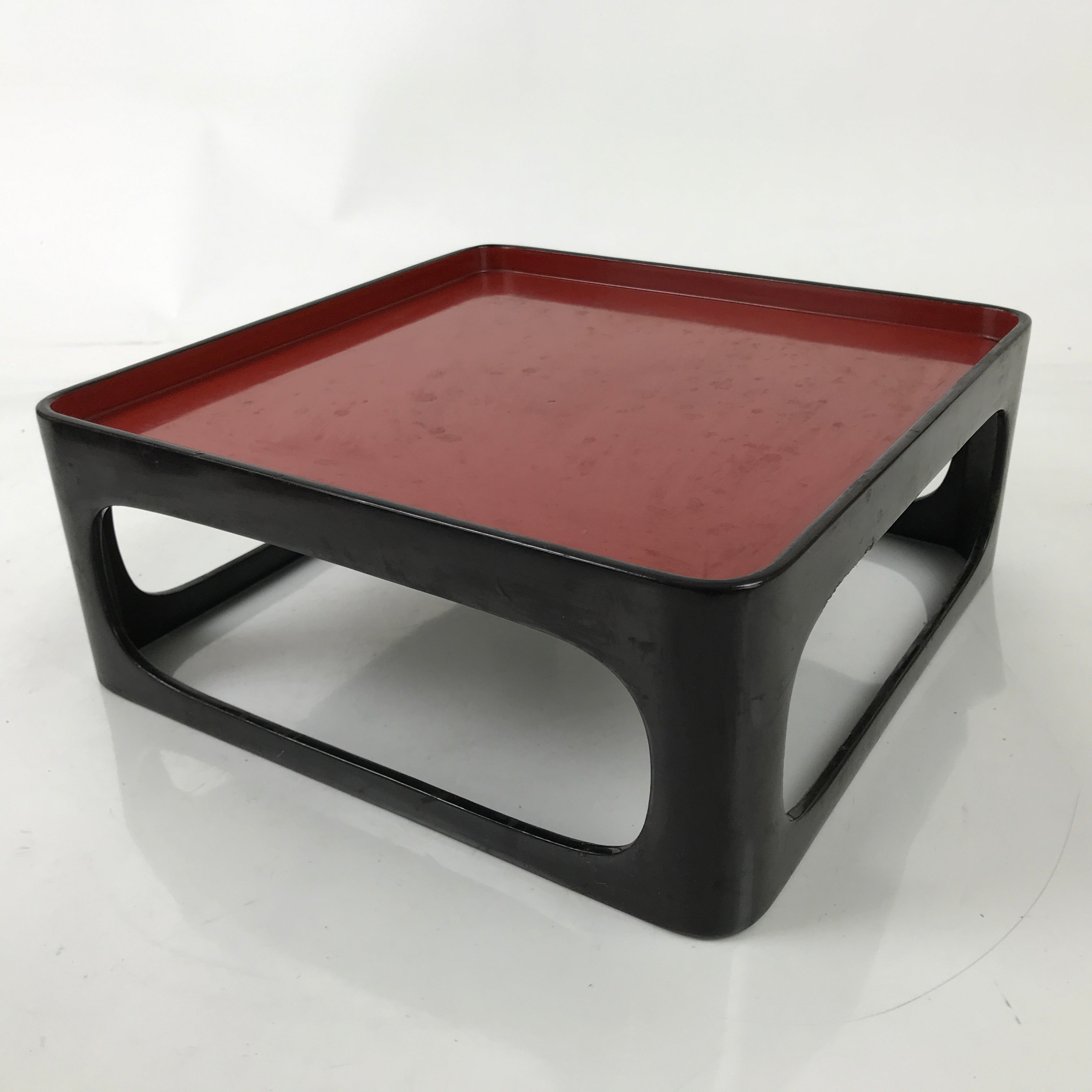 Japanese Wooden Lacquered Cut-Out Low Table Vtg Black Serving Tray Ozen L381