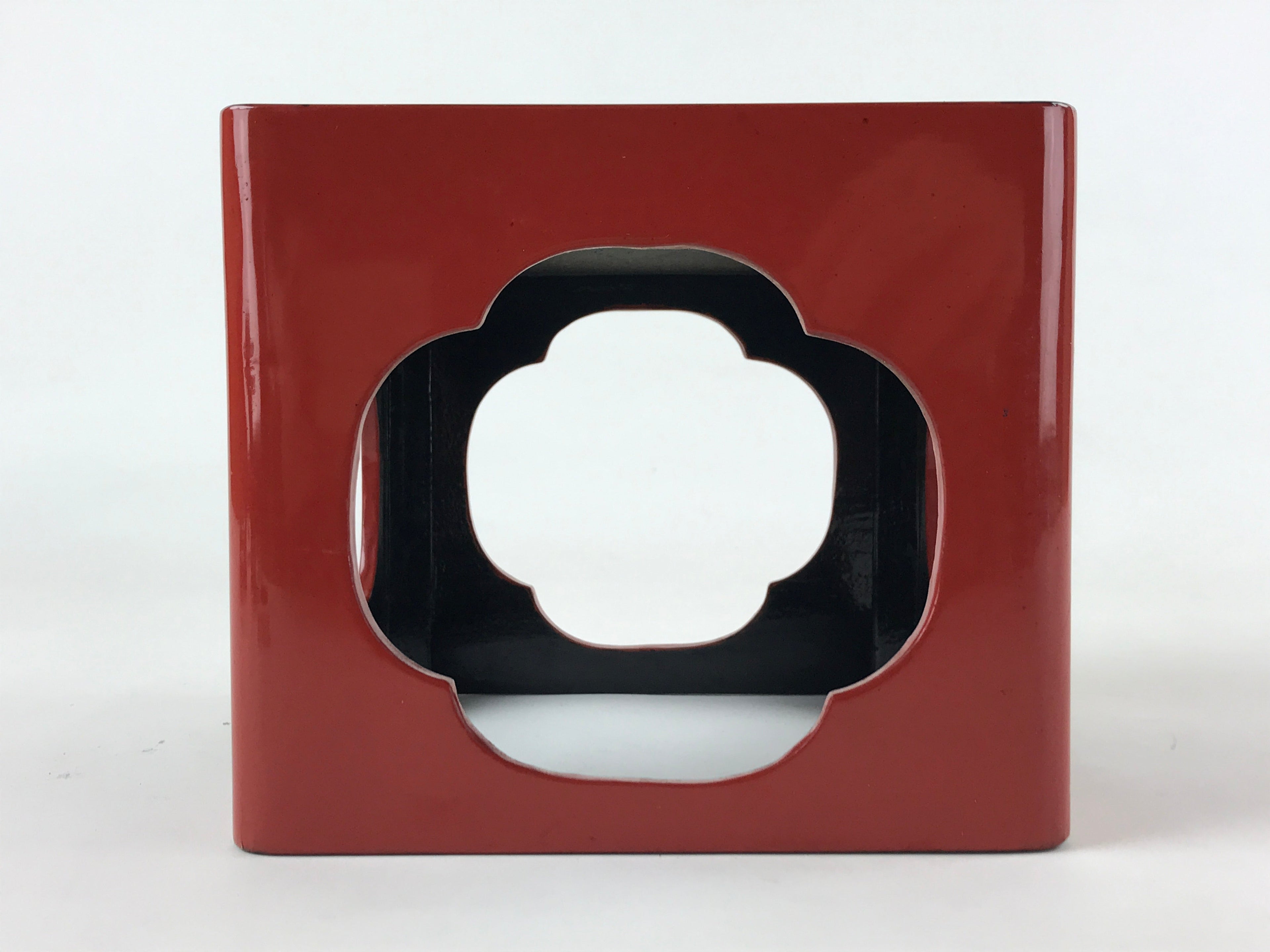 Japanese Wooden Lacquered Cut-Out Low Table Vtg Red Small Serving Tray Ozen L47