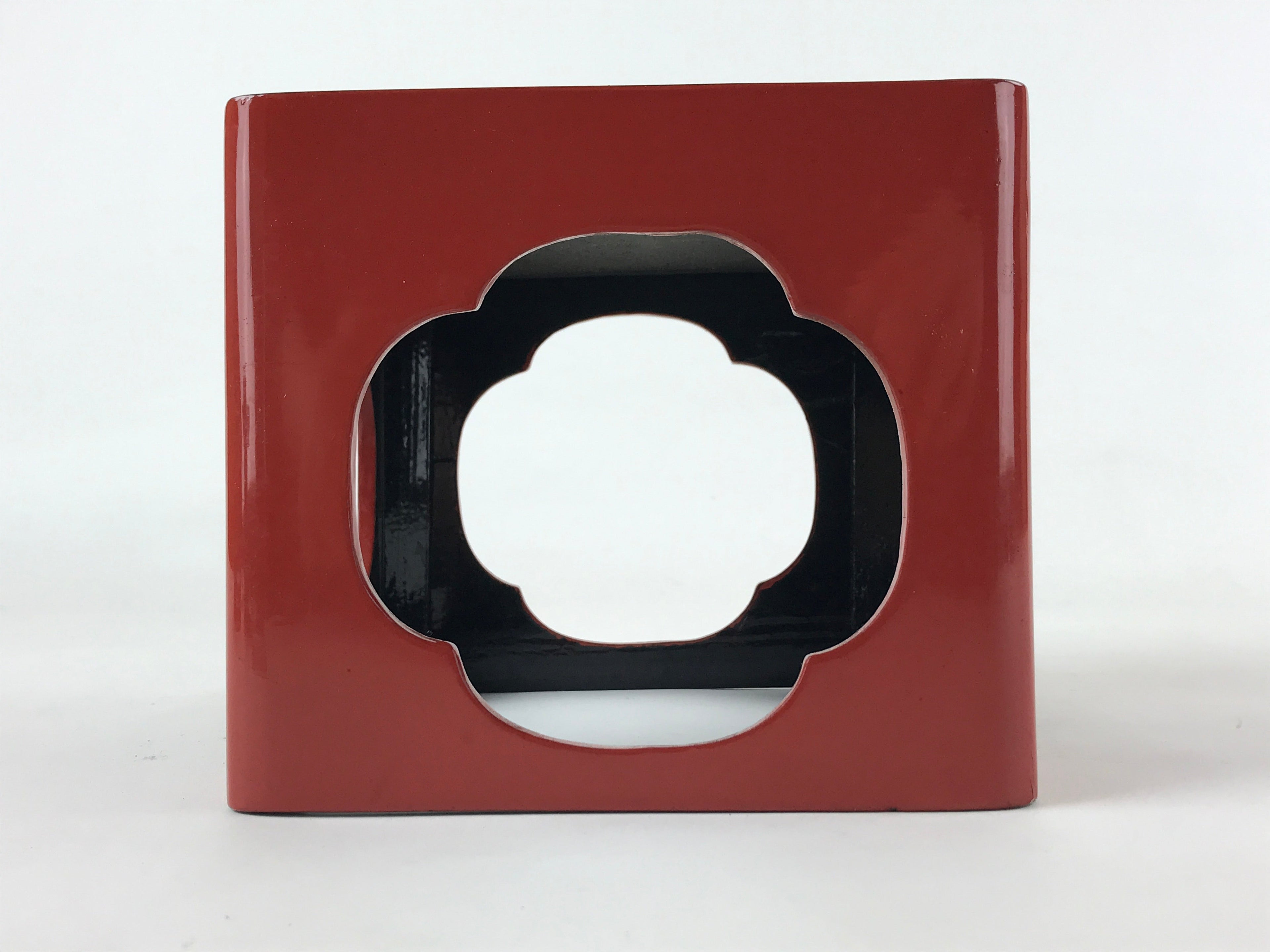 Japanese Wooden Lacquered Cut-Out Low Table Vtg Red Small Serving Tray Ozen L47