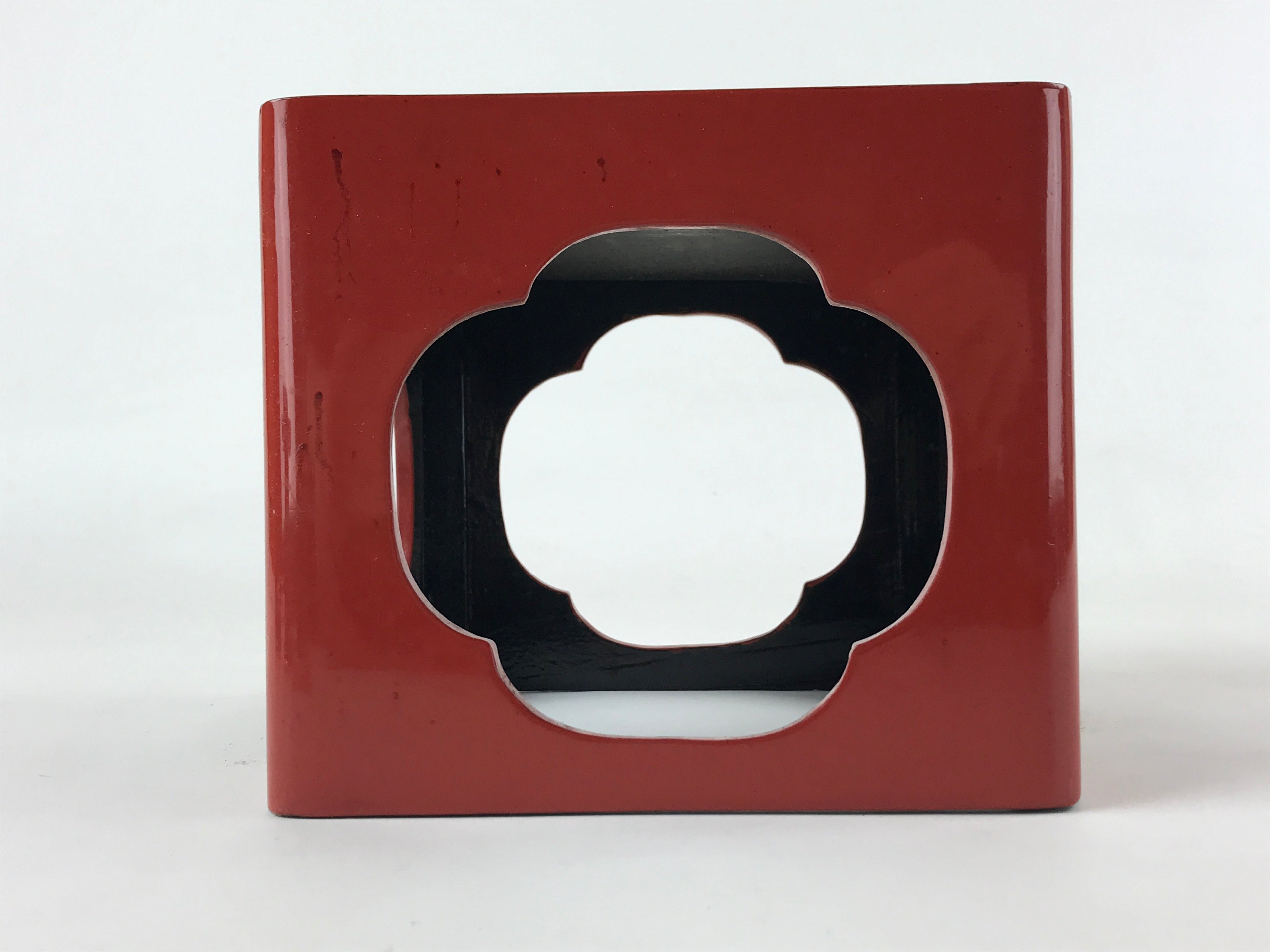 Japanese Wooden Lacquered Cut-Out Low Table Vtg Red Small Serving Tray Ozen L47