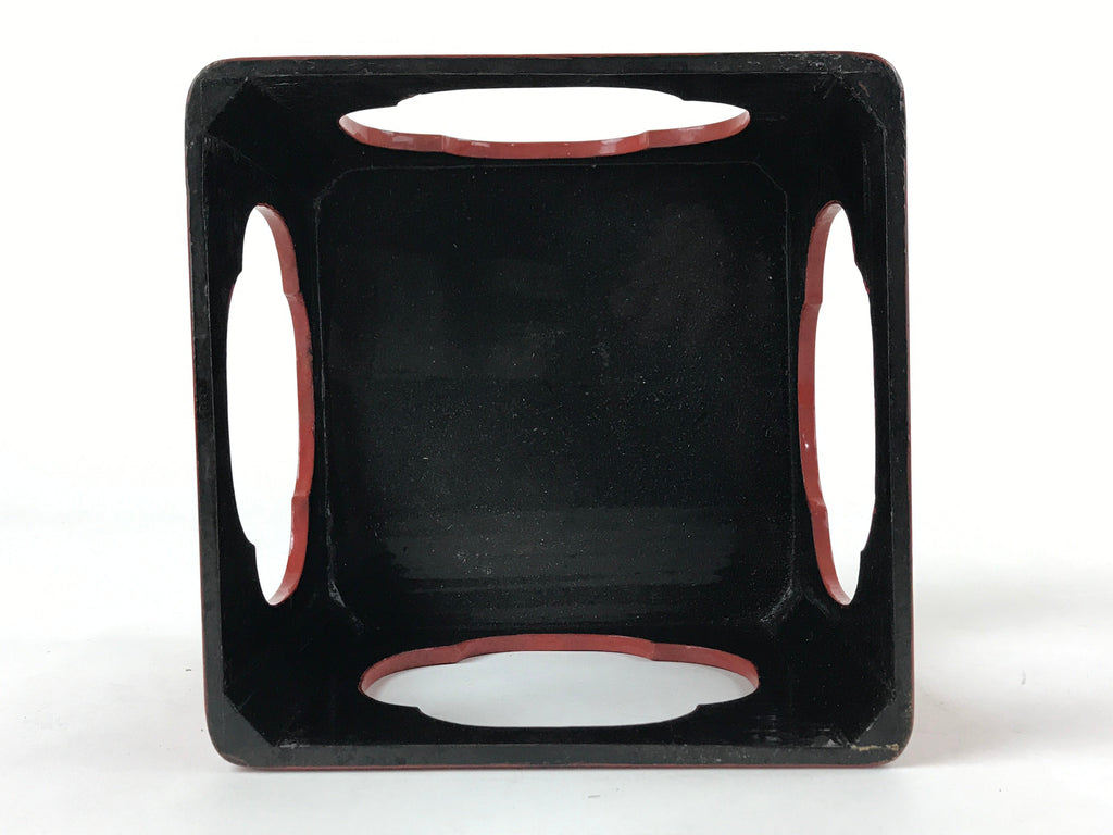 Japanese Wooden Lacquered Cut-Out Low Table Vtg Red Small Serving Tray Ozen L47