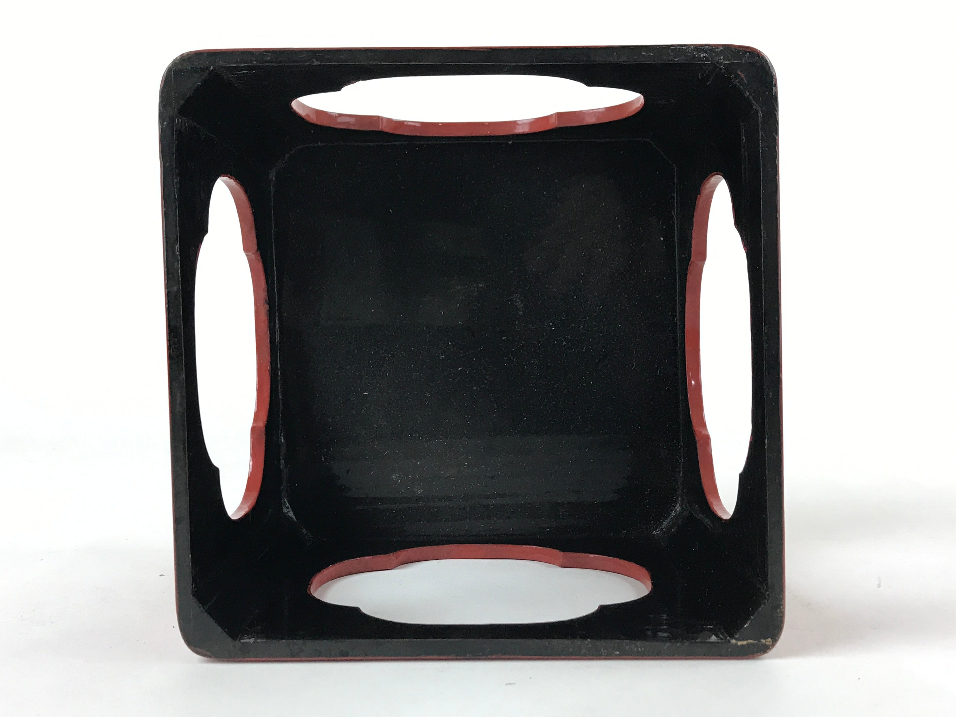 Japanese Wooden Lacquered Cut-Out Low Table Vtg Red Small Serving Tray Ozen L47