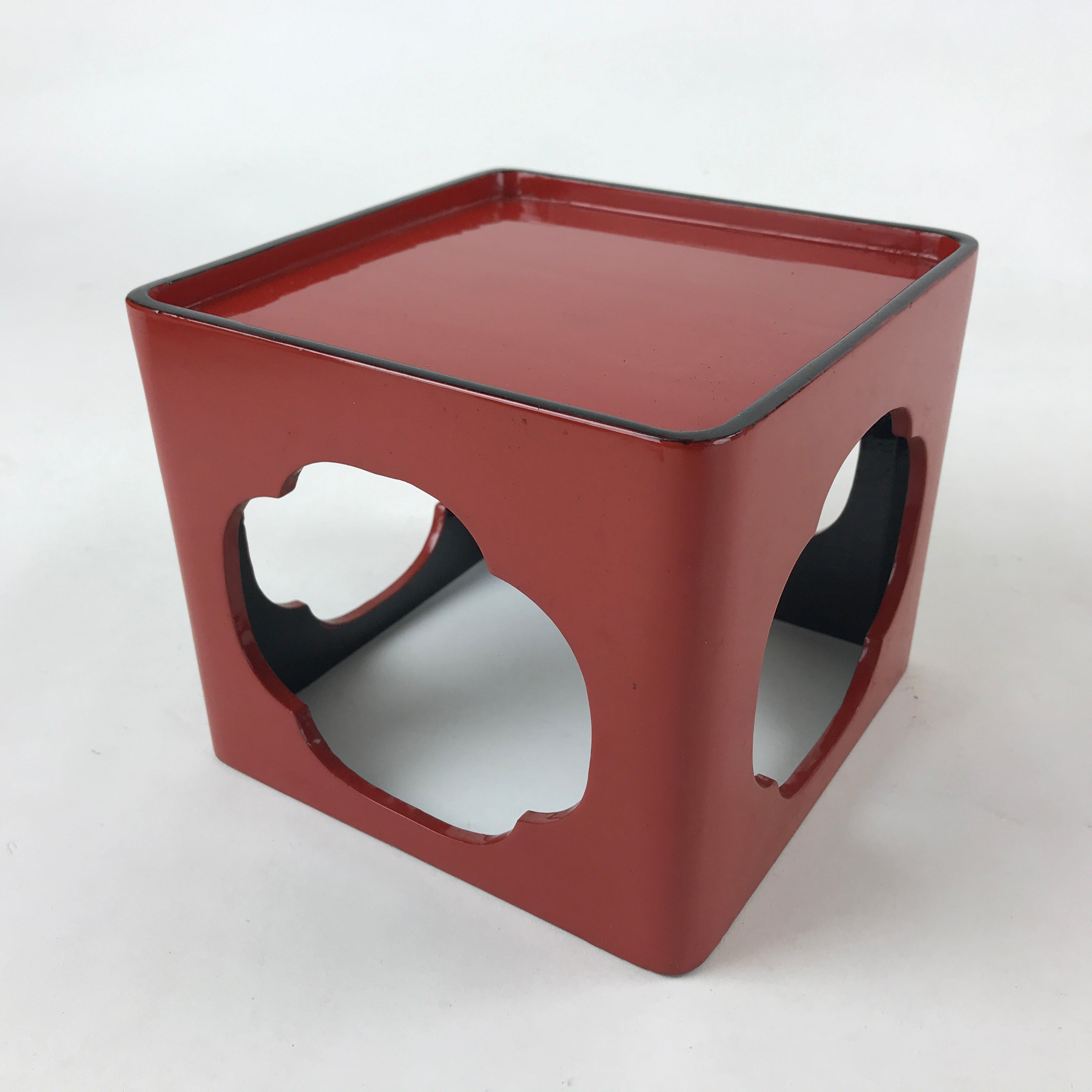 Japanese Wooden Lacquered Cut-Out Low Table Vtg Red Small Serving Tray Ozen L47