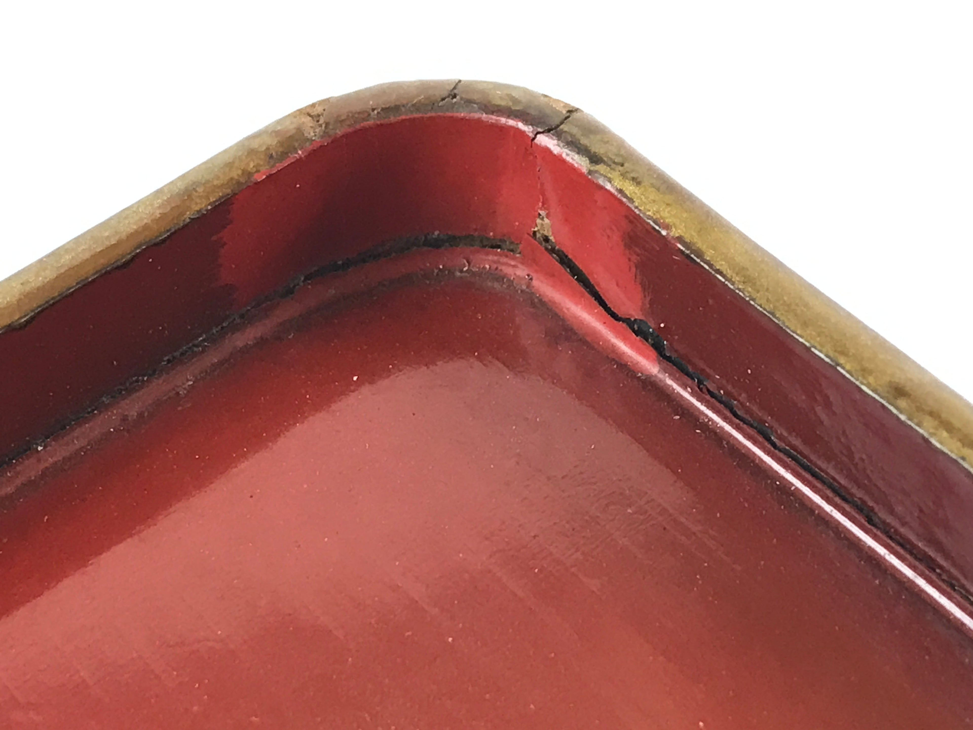 Japanese Wooden Lacquered Cut-Out Low Table Vtg Red Small Serving Tray Ozen L48