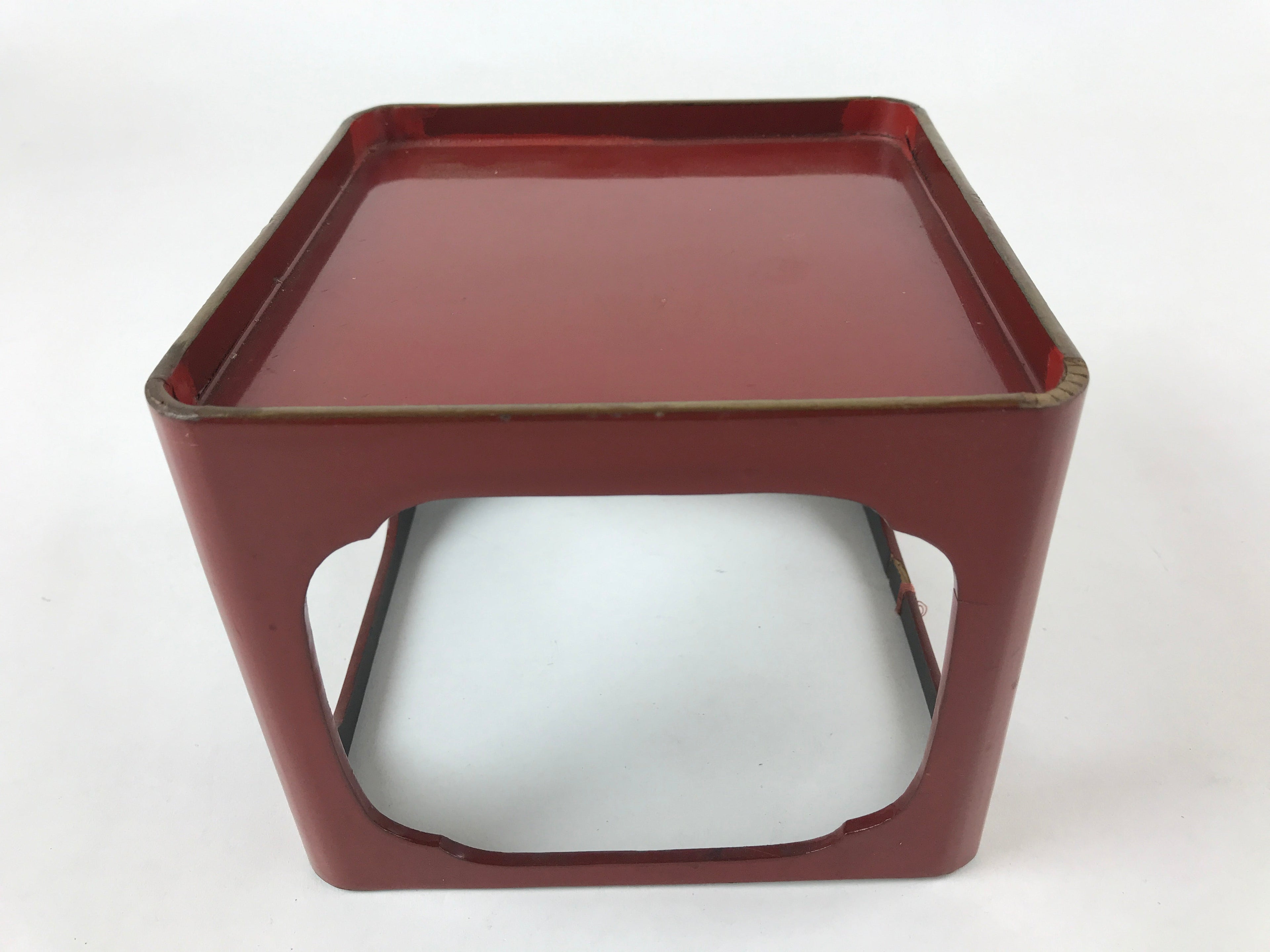 Japanese Wooden Lacquered Cut-Out Low Table Vtg Red Small Serving Tray Ozen L48