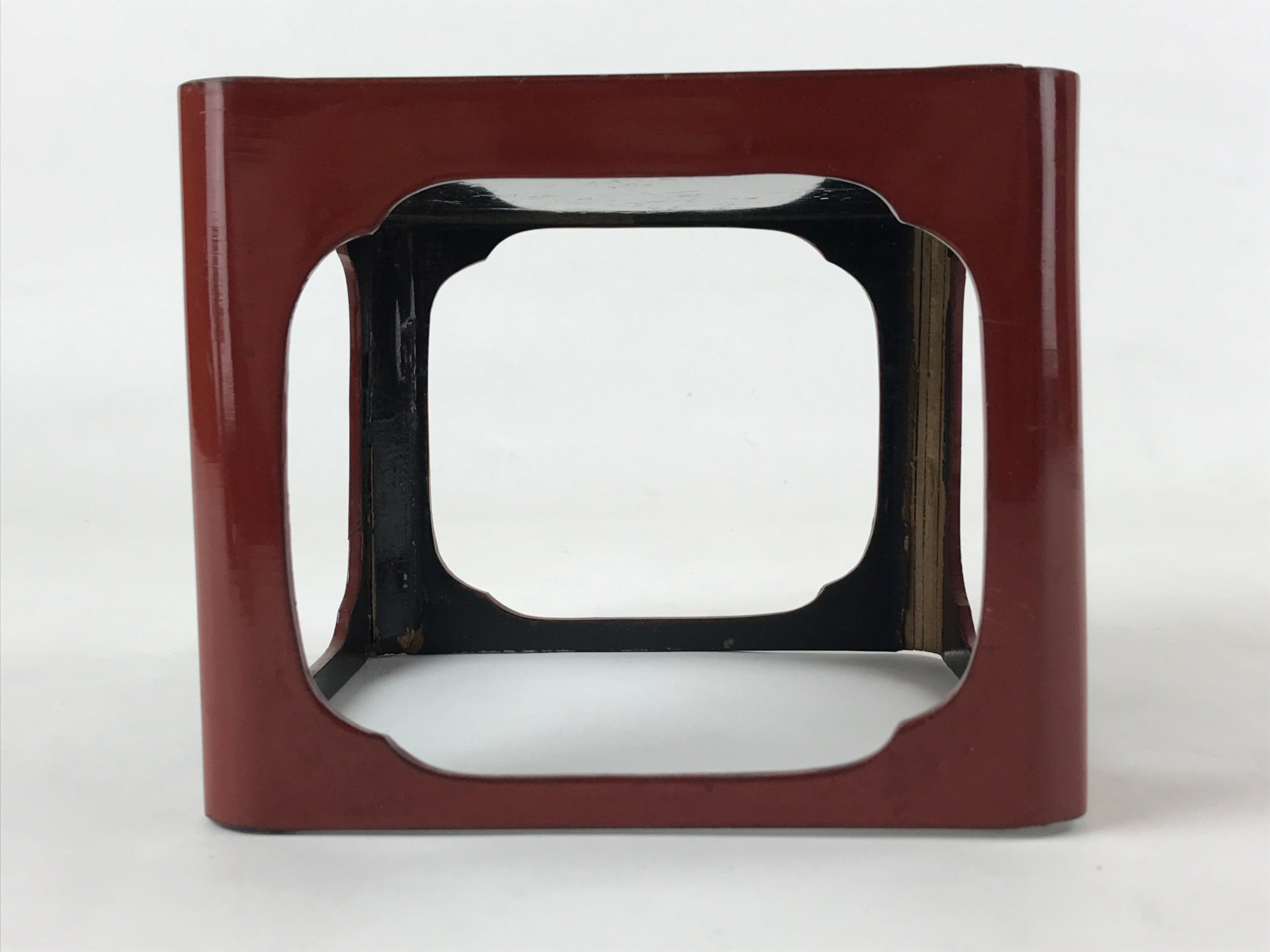 Japanese Wooden Lacquered Cut-Out Low Table Vtg Red Small Serving Tray Ozen L48