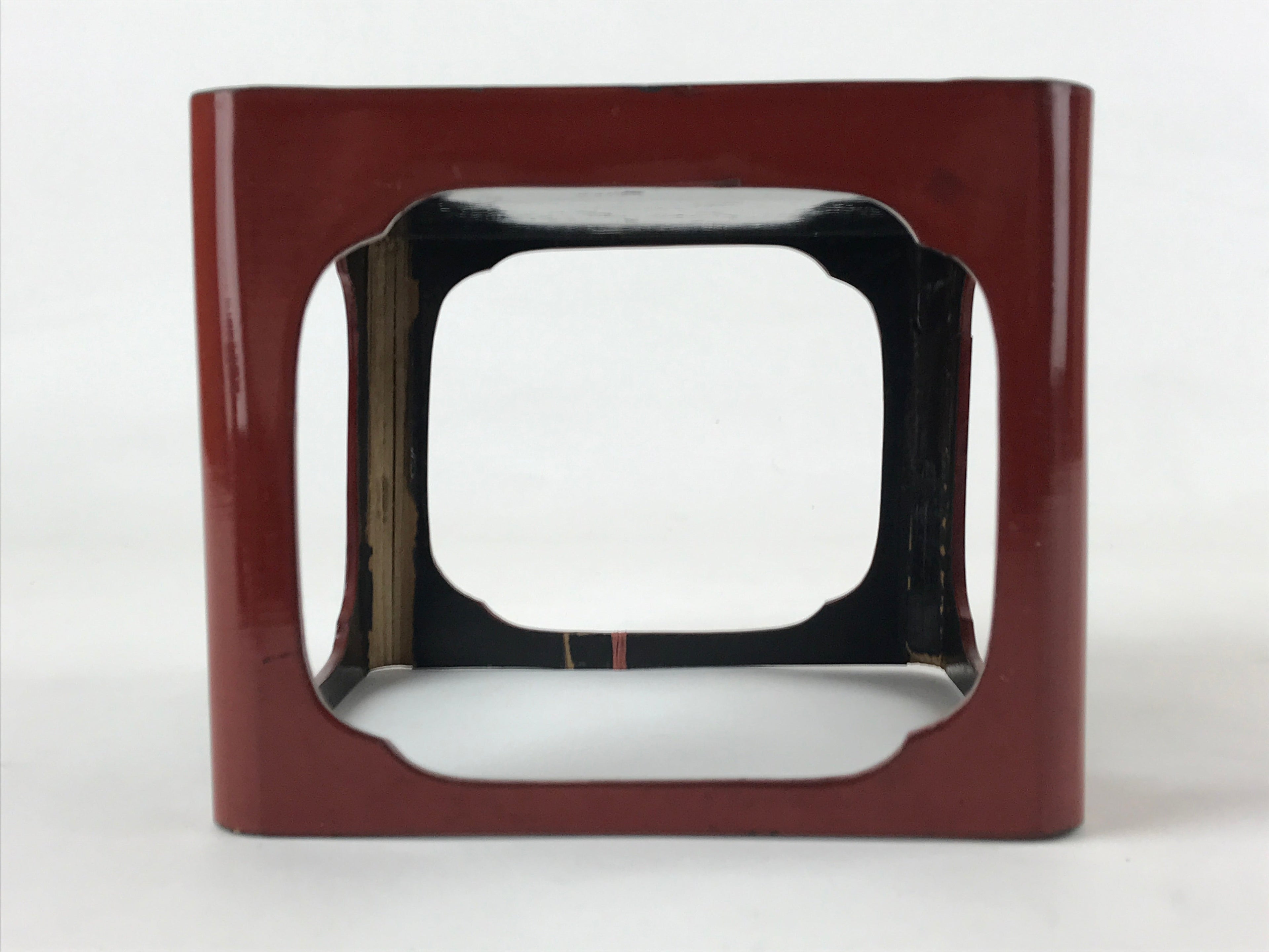 Japanese Wooden Lacquered Cut-Out Low Table Vtg Red Small Serving Tray Ozen L48