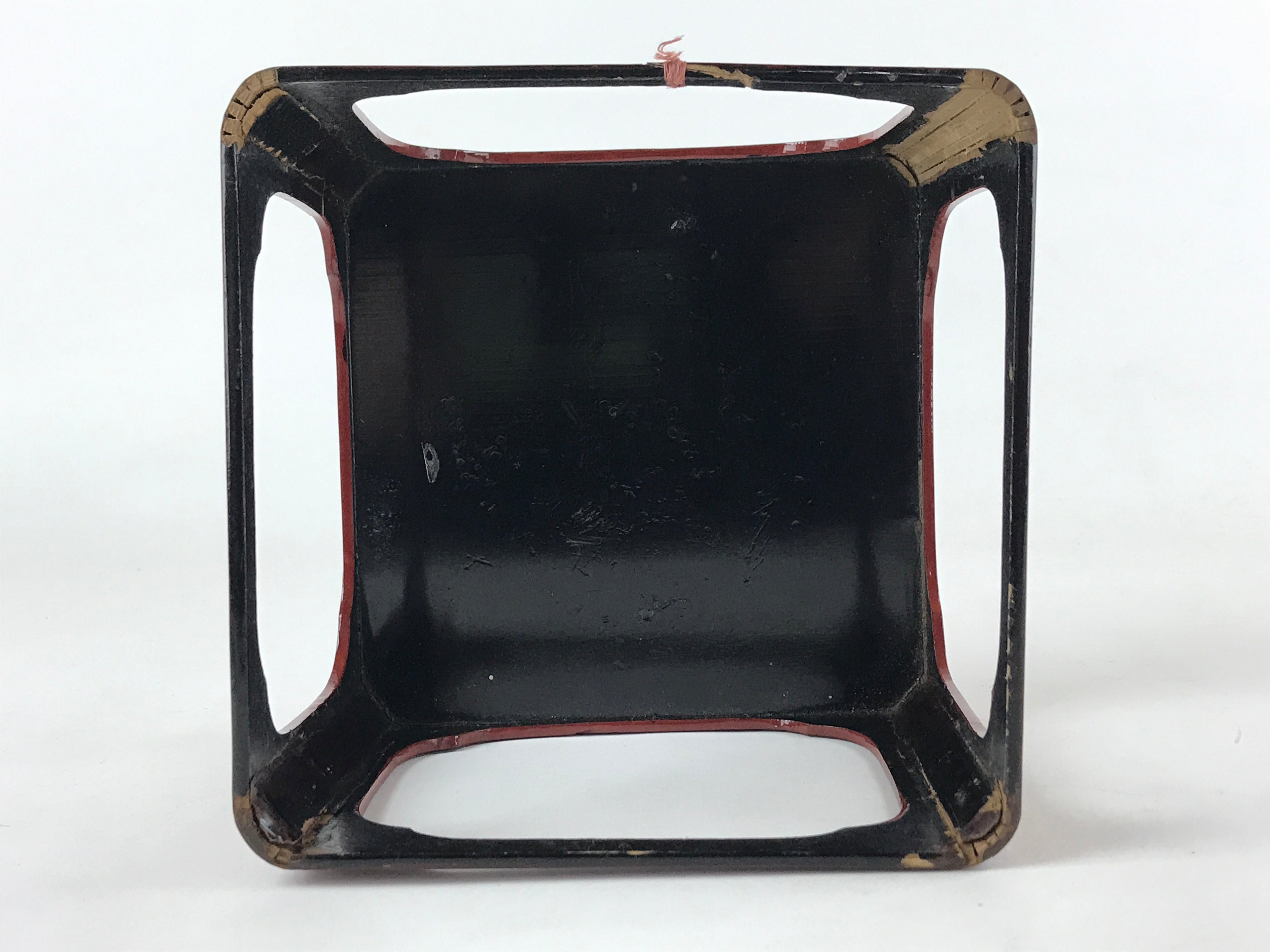 Japanese Wooden Lacquered Cut-Out Low Table Vtg Red Small Serving Tray Ozen L48