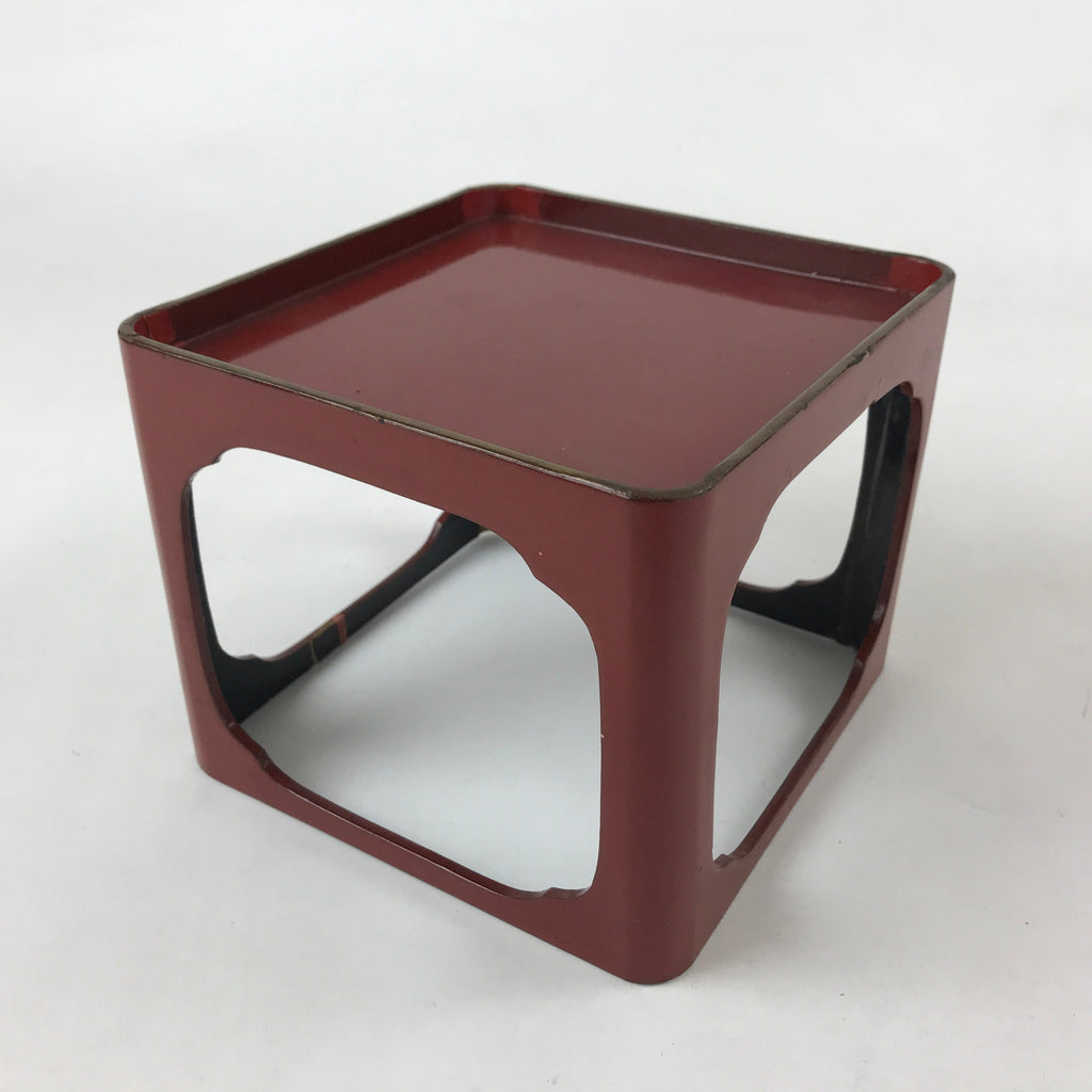 Japanese Wooden Lacquered Cut-Out Low Table Vtg Red Small Serving Tray Ozen L48
