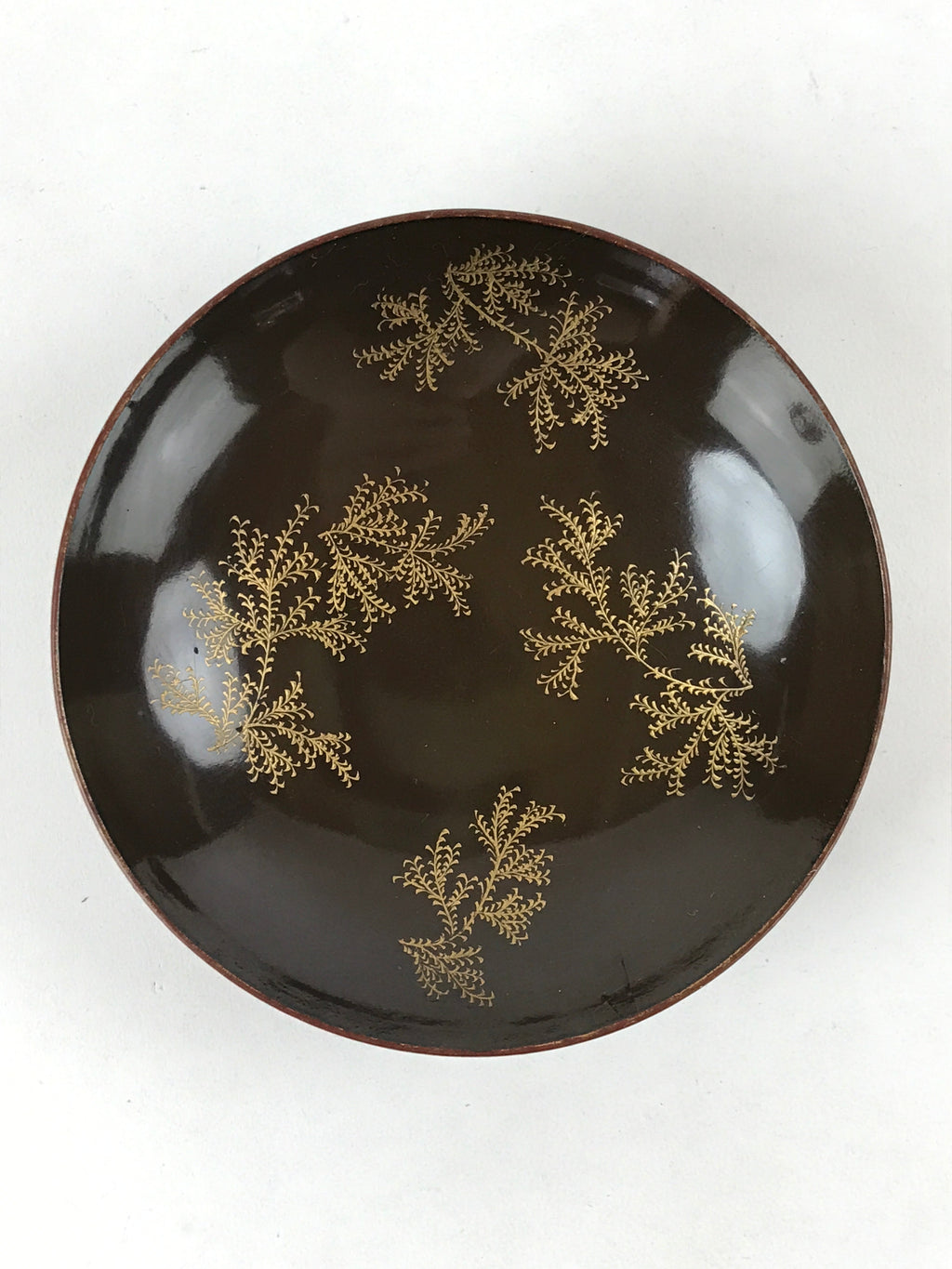 Japanese Wooden Lacquered Makie Sake Cup Sakazuki Vtg Guinomi Brown Gold G103