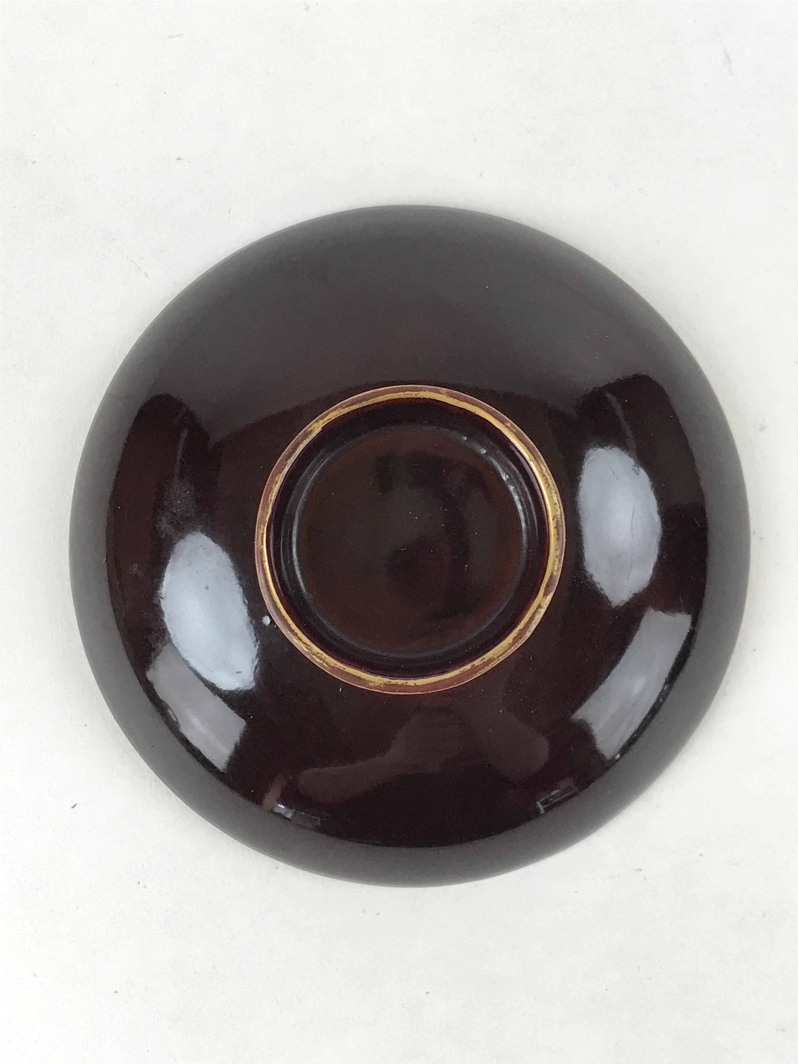 Japanese Wooden Lacquered Makie Sake Cup Sakazuki Vtg Guinomi Brown Gold G103
