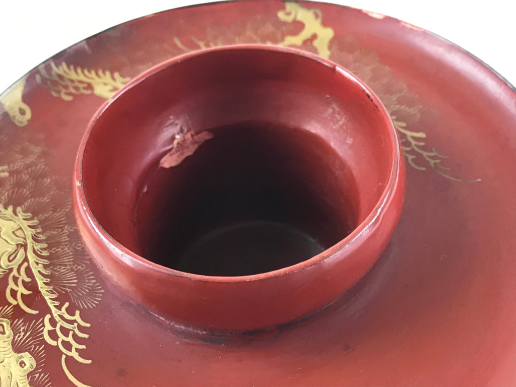 Japanese Wooden Lacquered Sake Cup Stand Vtg Red Gold Sakazuki Stand L49