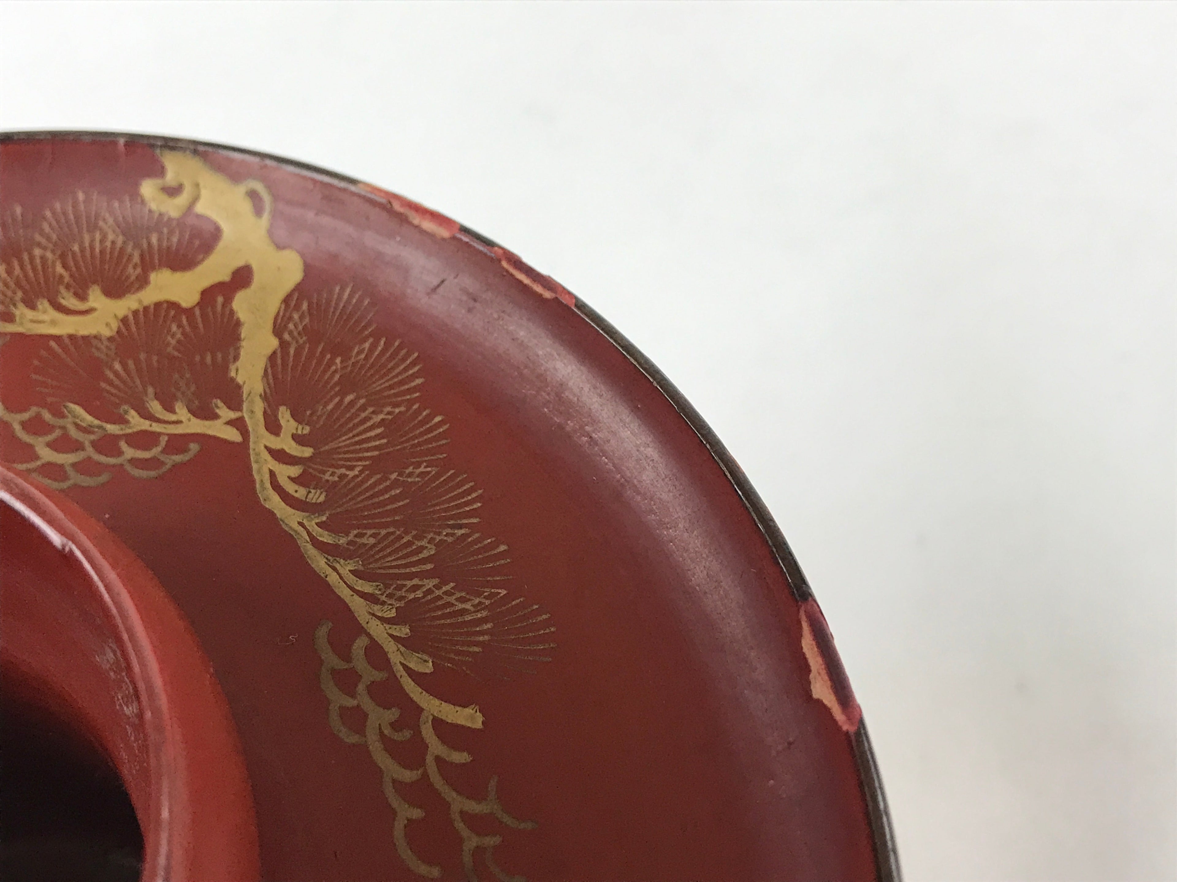 Japanese Wooden Lacquered Sake Cup Stand Vtg Red Gold Sakazuki Stand L49