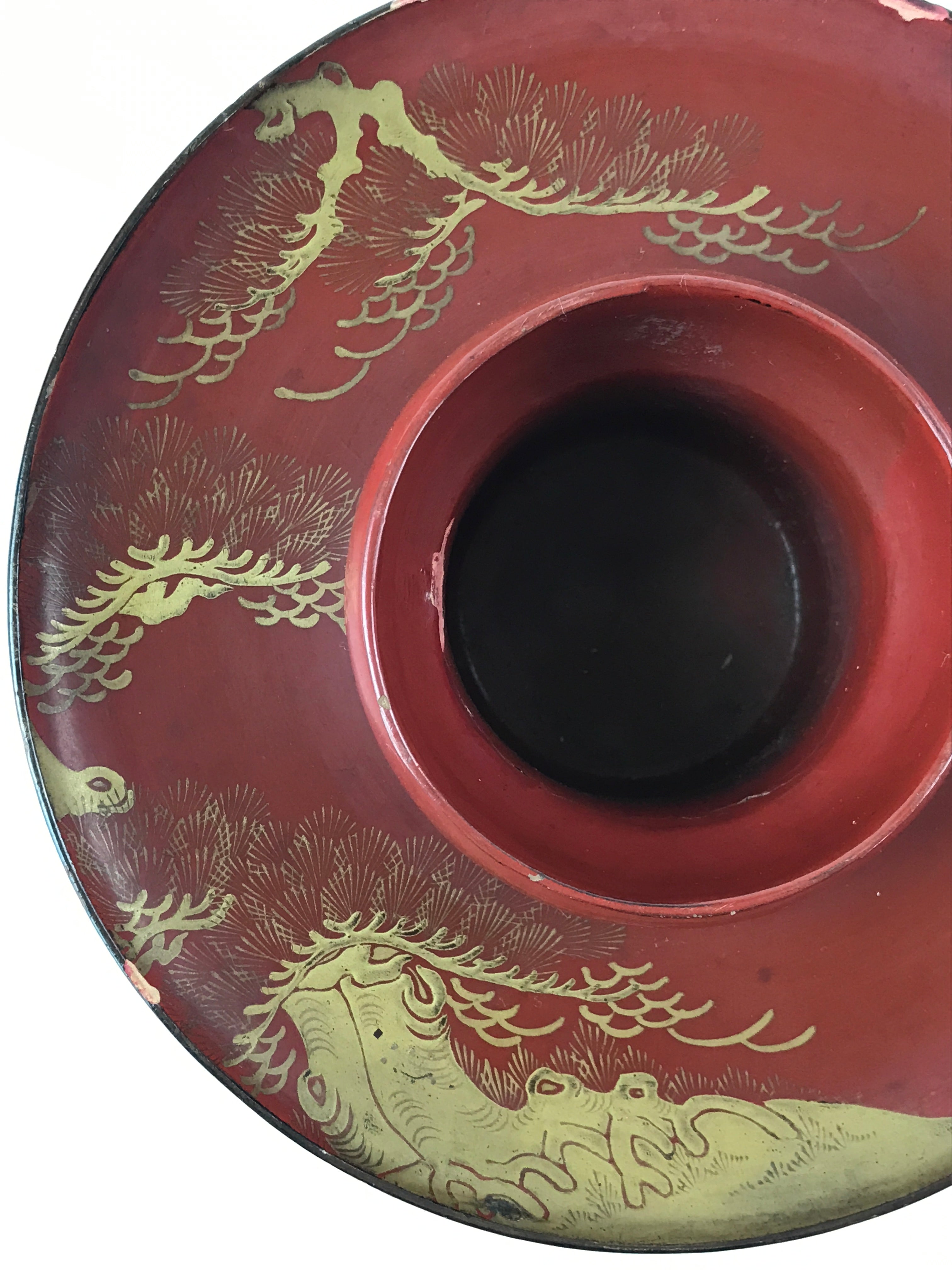 Japanese Wooden Lacquered Sake Cup Stand Vtg Red Gold Sakazuki Stand L49