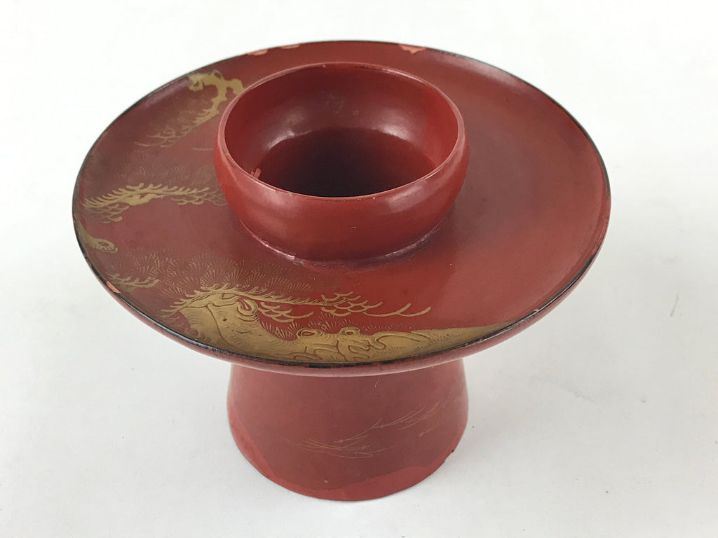 Japanese Wooden Lacquered Sake Cup Stand Vtg Red Gold Sakazuki Stand L49