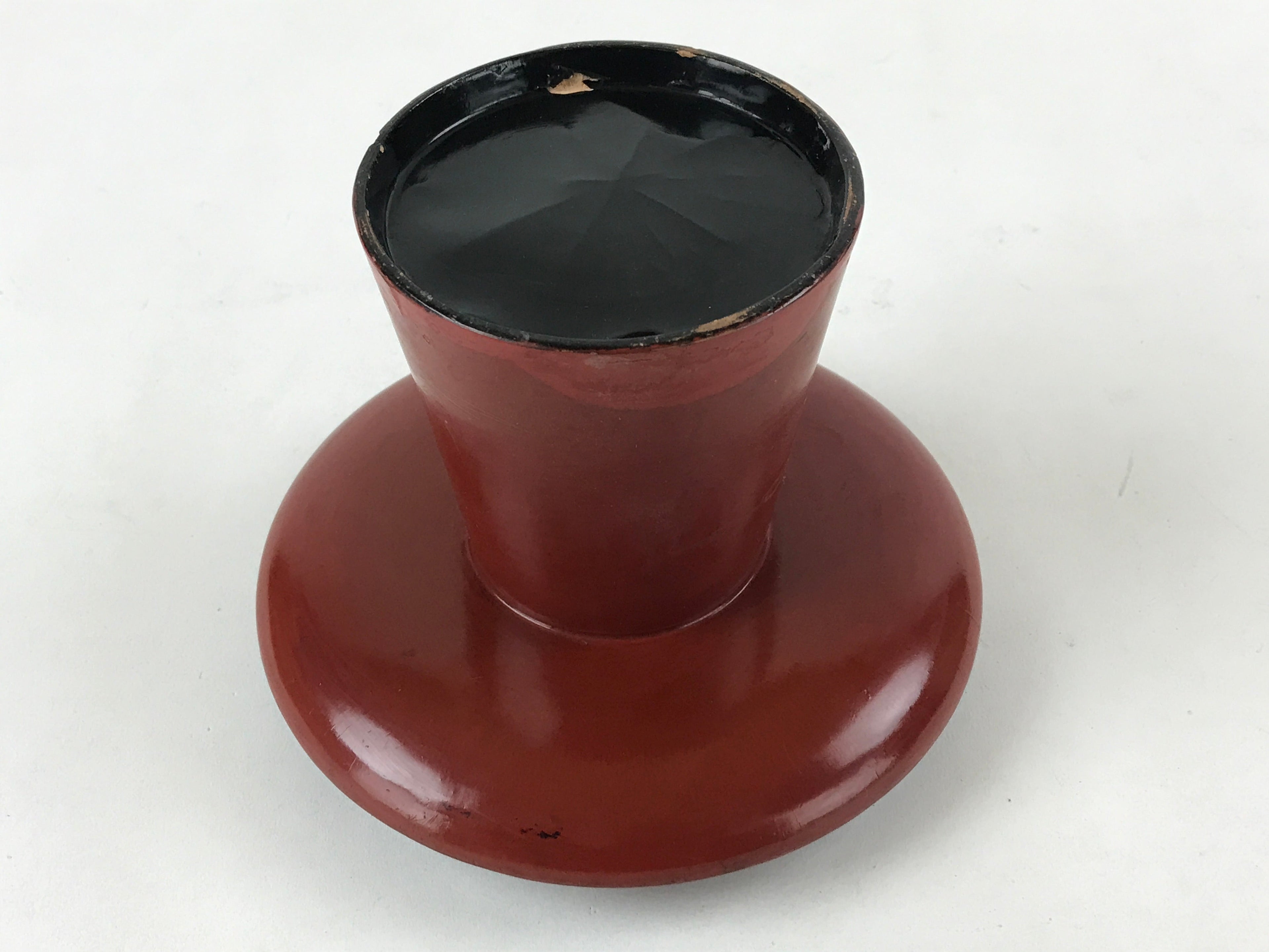 Japanese Wooden Lacquered Sake Cup Stand Vtg Red Gold Sakazuki Stand L49