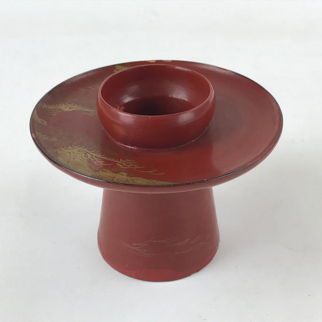 Japanese Wooden Lacquered Sake Cup Stand Vtg Red Gold Sakazuki Stand L49