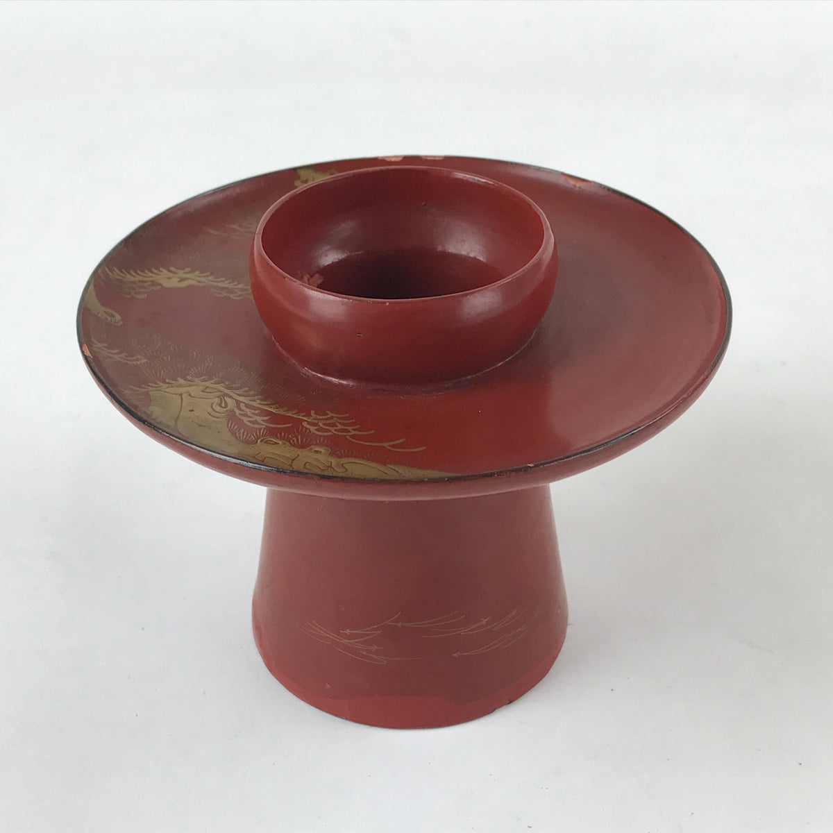 Japanese Wooden Lacquered Sake Cup Stand Vtg Red Gold Sakazuki Stand L ...