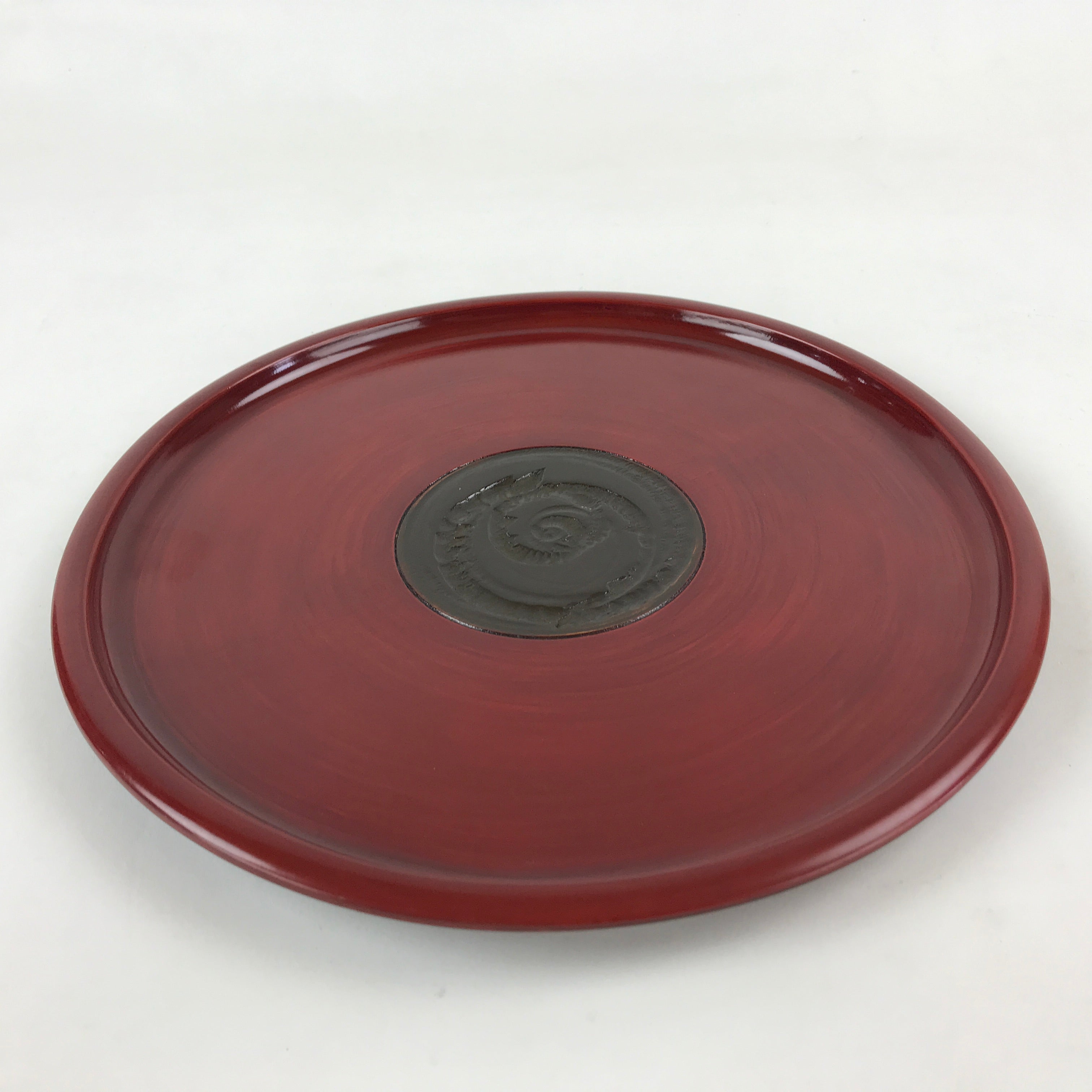 Japanese Wooden Lacquered Serving Tray Vtg Obon Brown Round Rose UR879