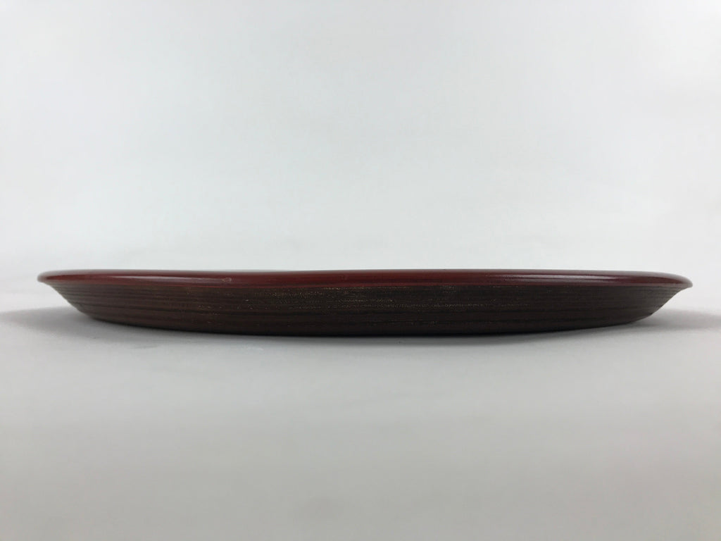 Japanese Wooden Lacquered Serving Tray Vtg Obon Brown Round Rose UR879